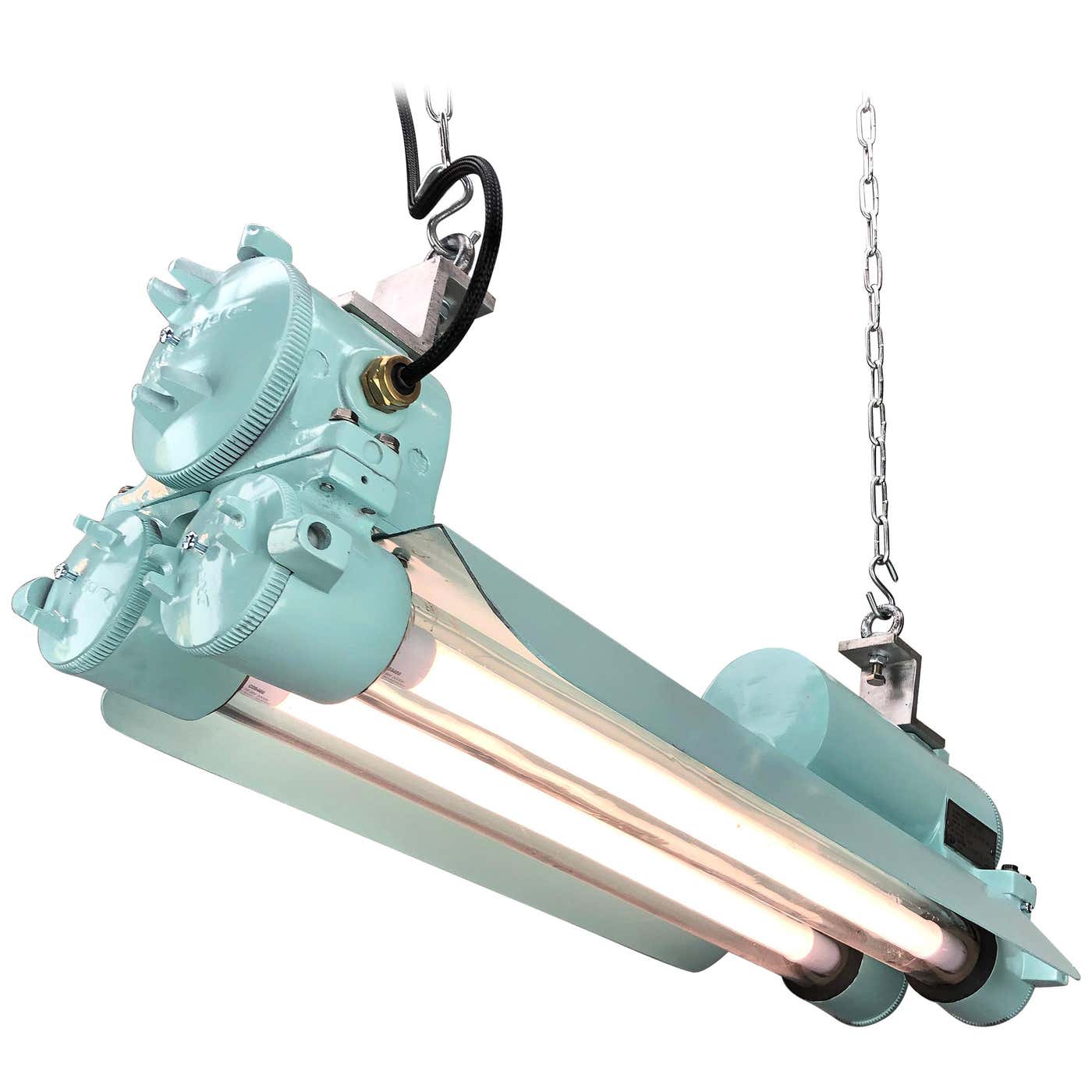 1970s Cast Aluminum, Brass and Glass Industrial Flame Proof LED Strip ...