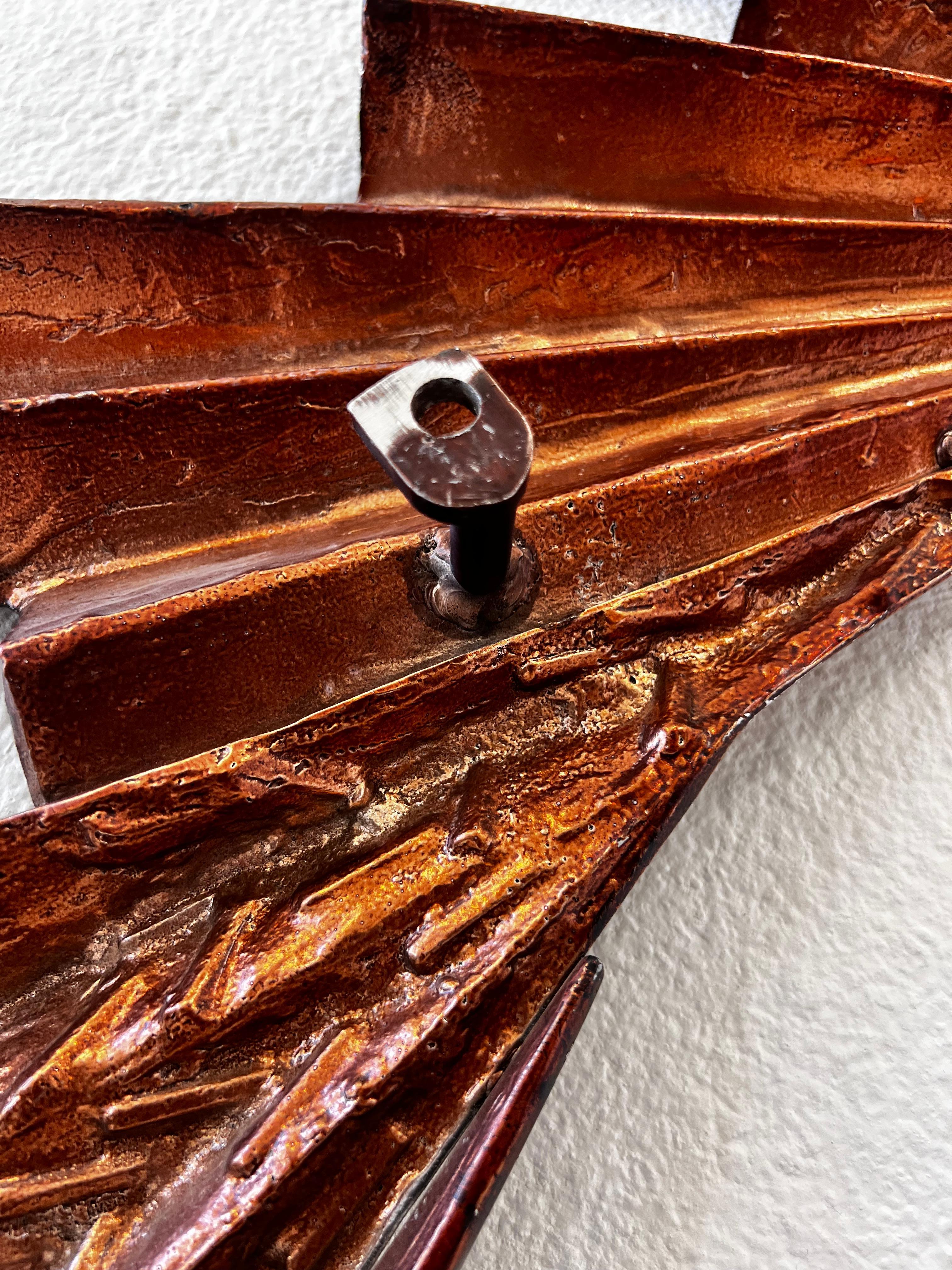 1970’s Cast Aluminum Copper Abstract Wall Sculpture In Good Condition For Sale In Palm Springs, CA