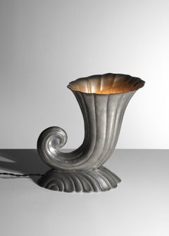 1970s cast aluminum cornucopia mounted as a lamp