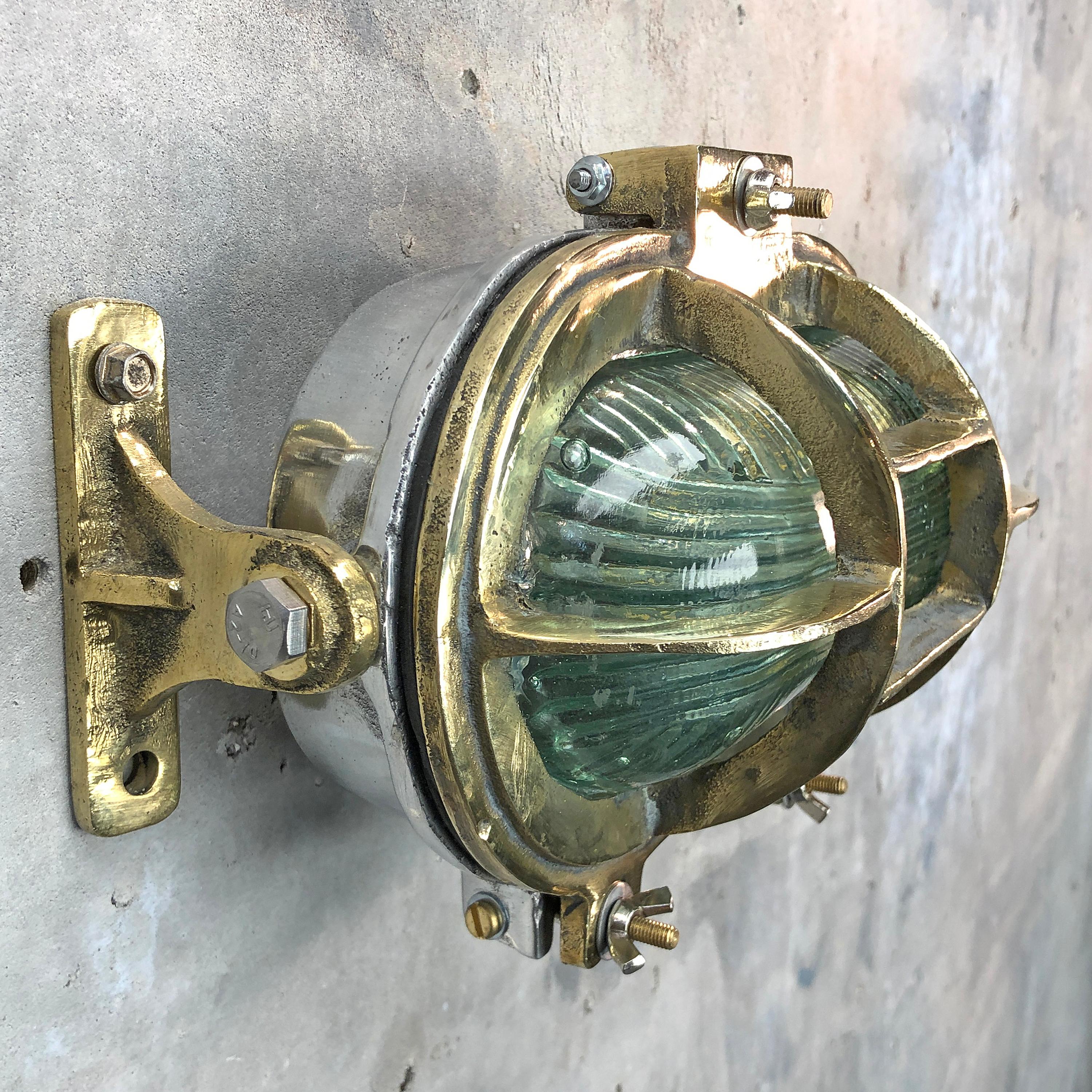 Industrial 1970s Cast Brass and Aluminium Wall Light with Prismatic Glass and Tilt Function