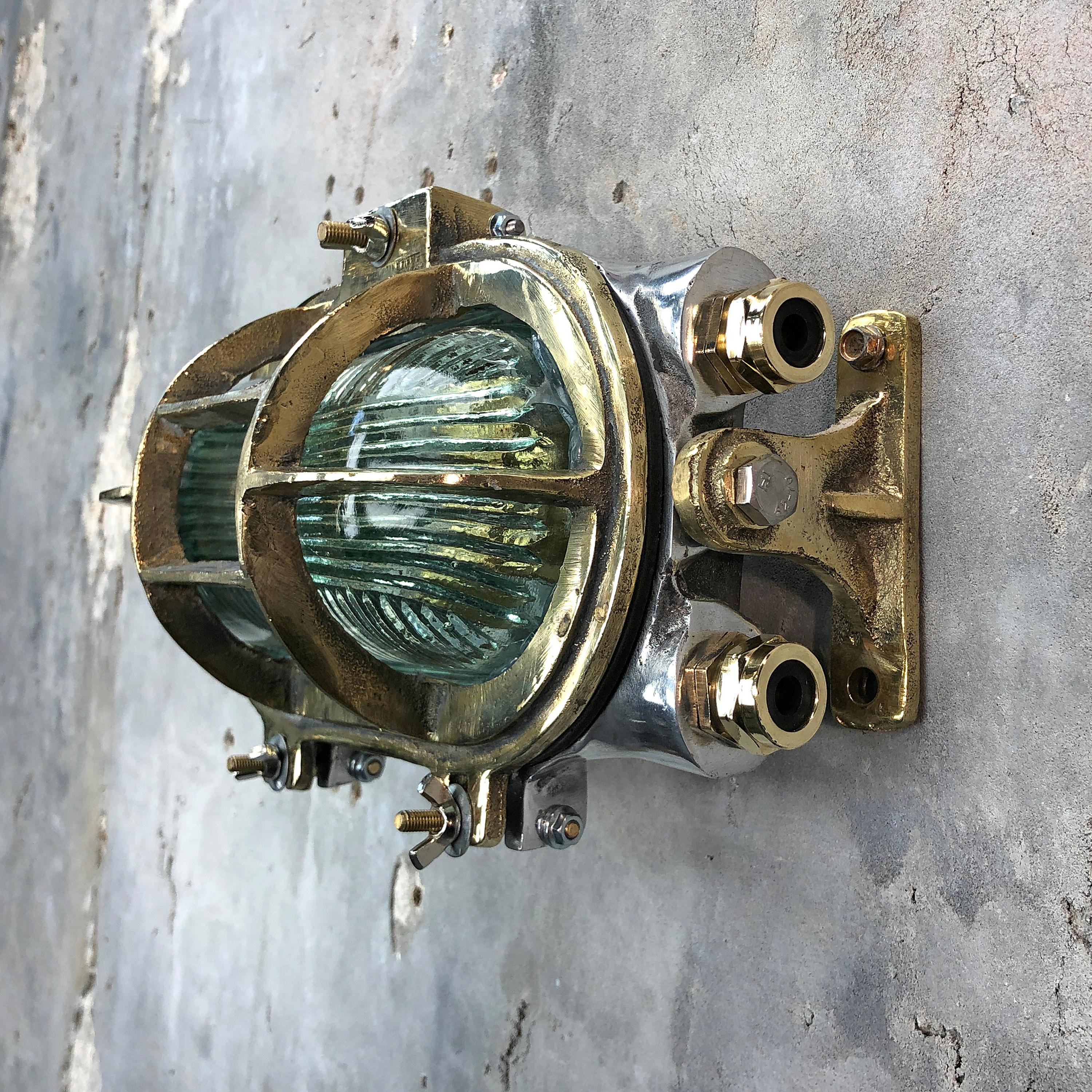 1970s Cast Brass and Aluminium Wall Light with Prismatic Glass and Tilt Function In Good Condition In Leicester, Leicestershire