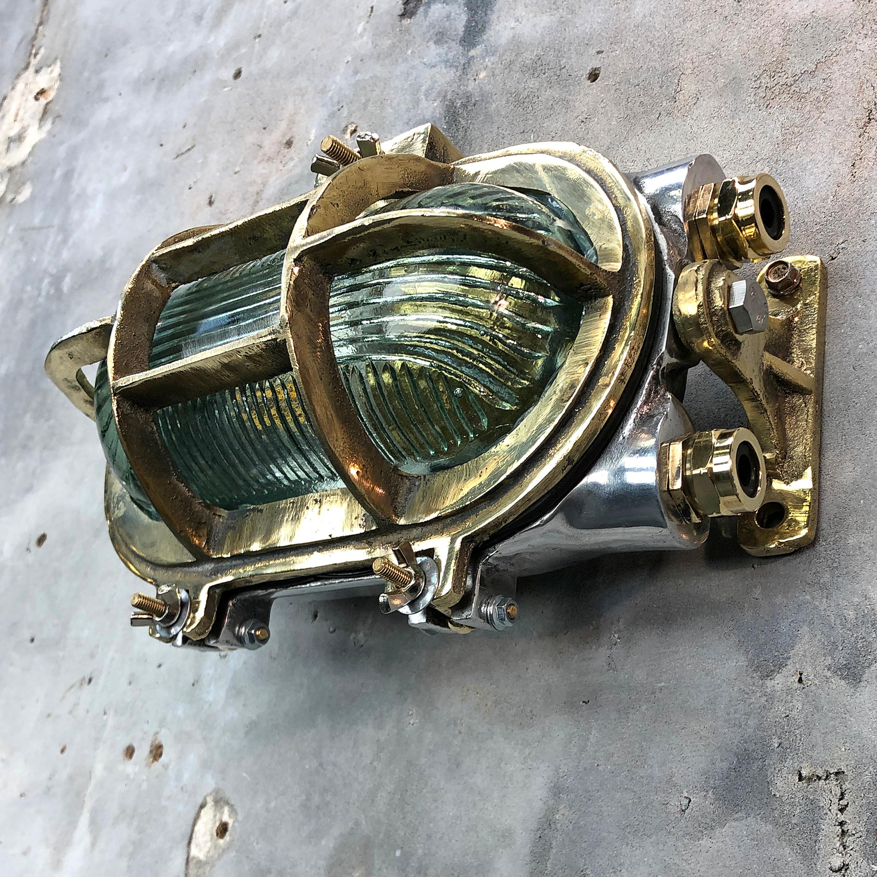 Late 20th Century 1970s Cast Brass and Aluminium Wall Light with Prismatic Glass and Tilt Function