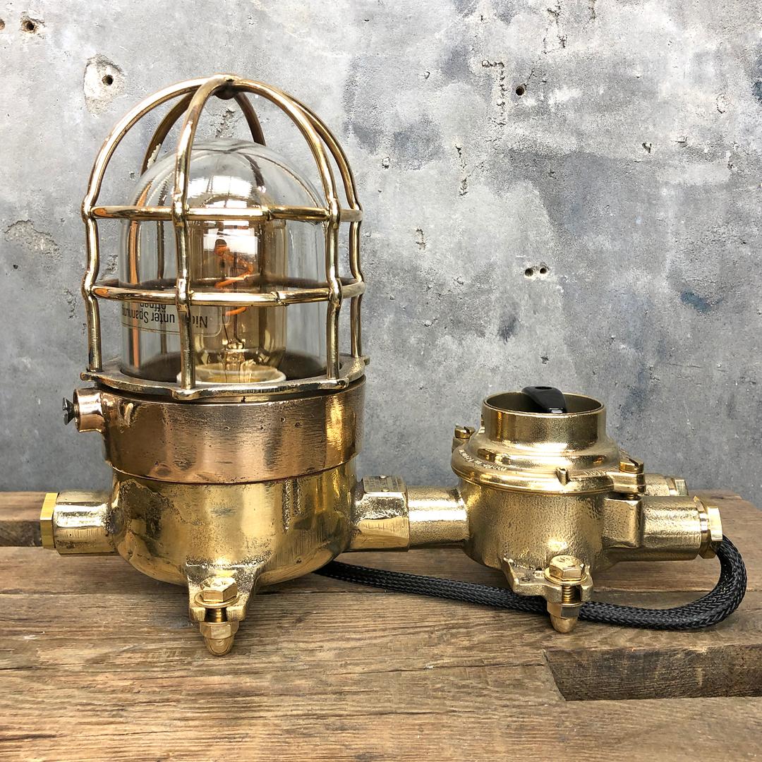 Industrial 1970s Cast Brass and Bronze Explosion Proof Table Lamp with Isolator Switch For Sale
