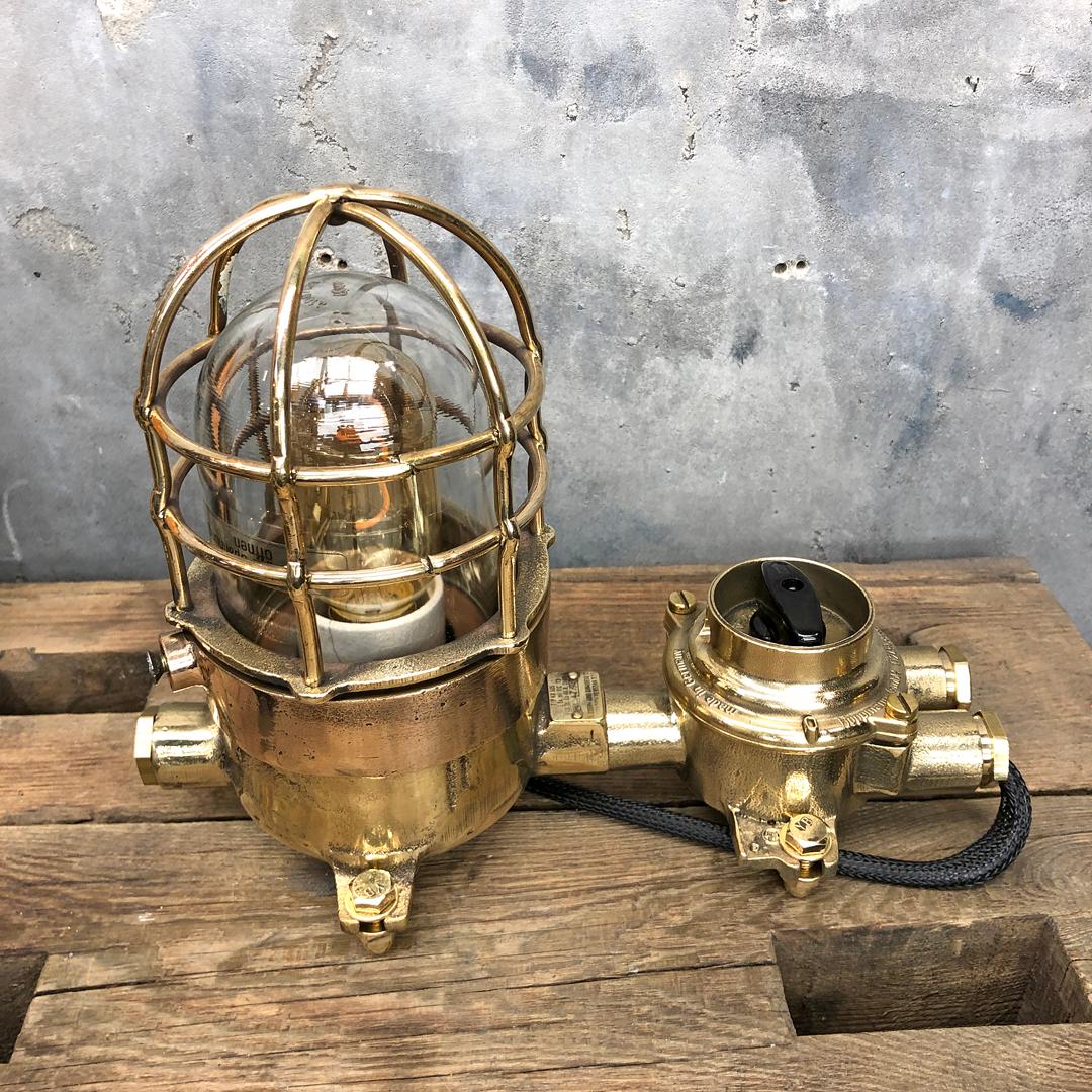 German 1970s Cast Brass and Bronze Explosion Proof Table Lamp with Isolator Switch For Sale