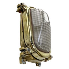 1970's Cast Brass Rectangular Wall Light, Frosted Quadrant Pattern Glass Shade