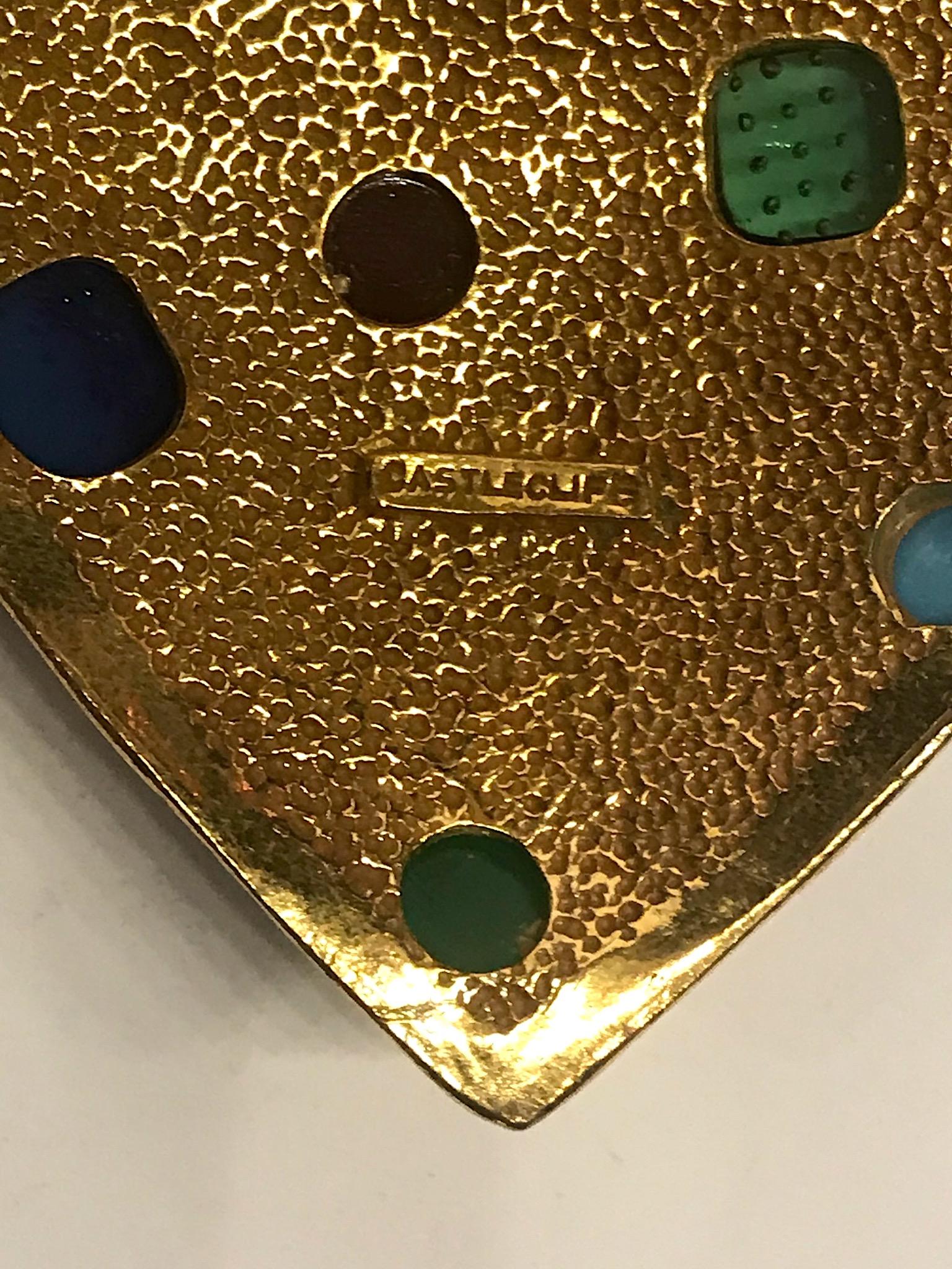 1970s Castlecliff Gold & Glass Cabochon Heart Pendant Necklace 1