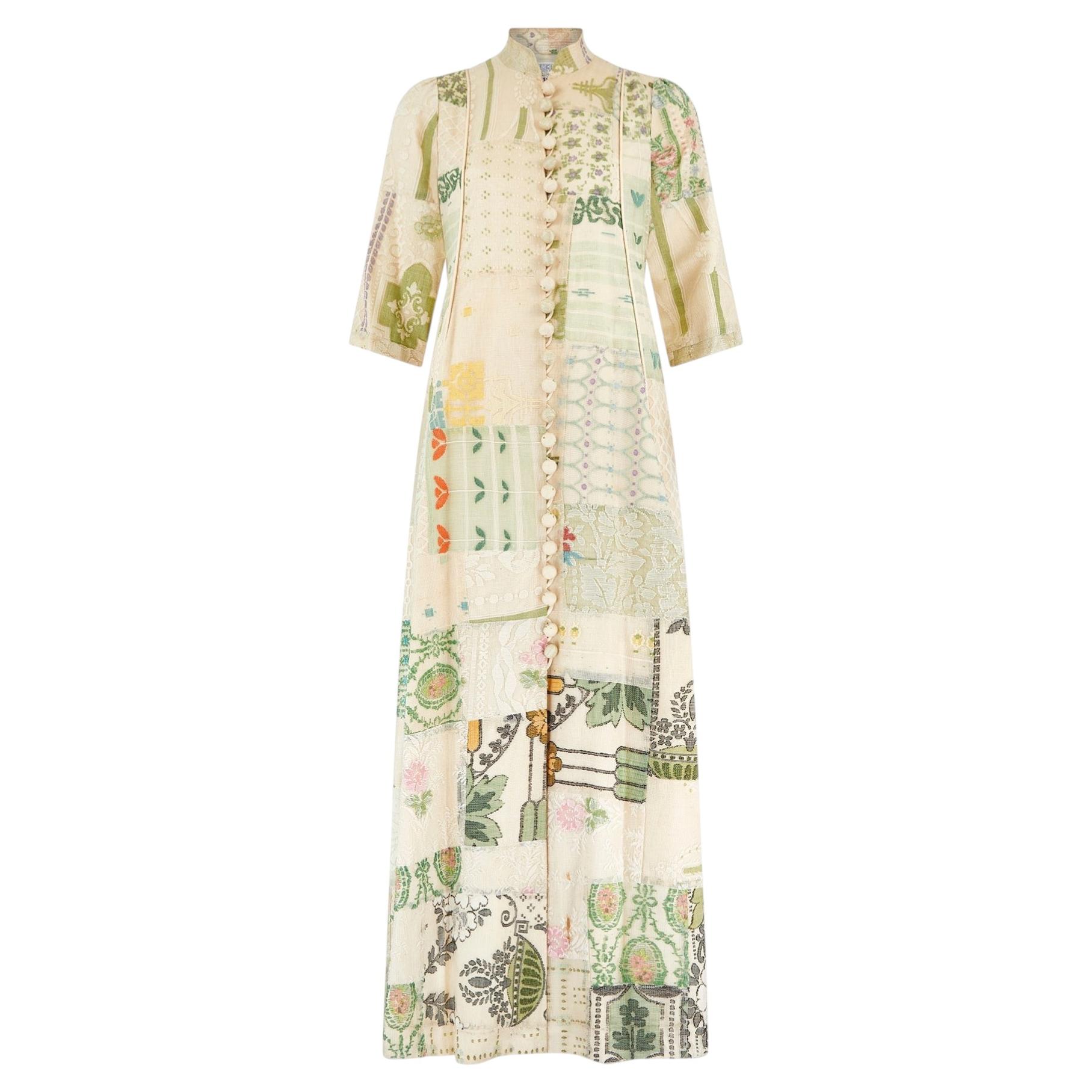 1970s Catherine Buckley Antique Floral Patchwork Dress