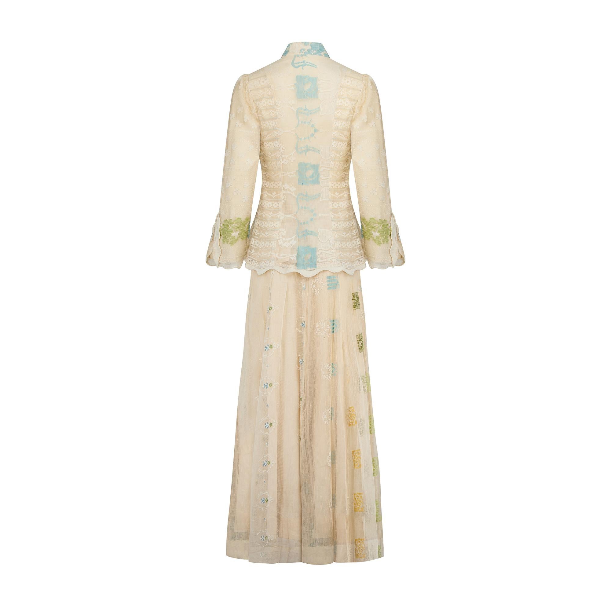 Beige 1970s Catherine Buckley Patchwork Cream Skirt and Jacket For Sale