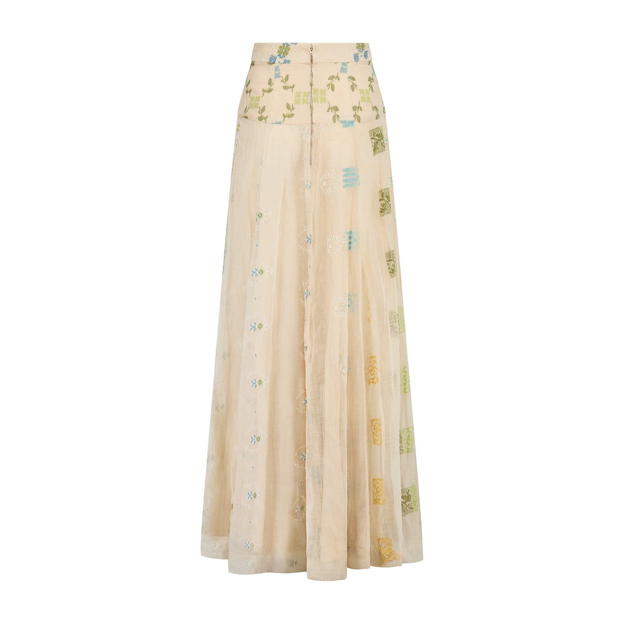 Women's 1970s Catherine Buckley Patchwork Cream Skirt and Jacket For Sale