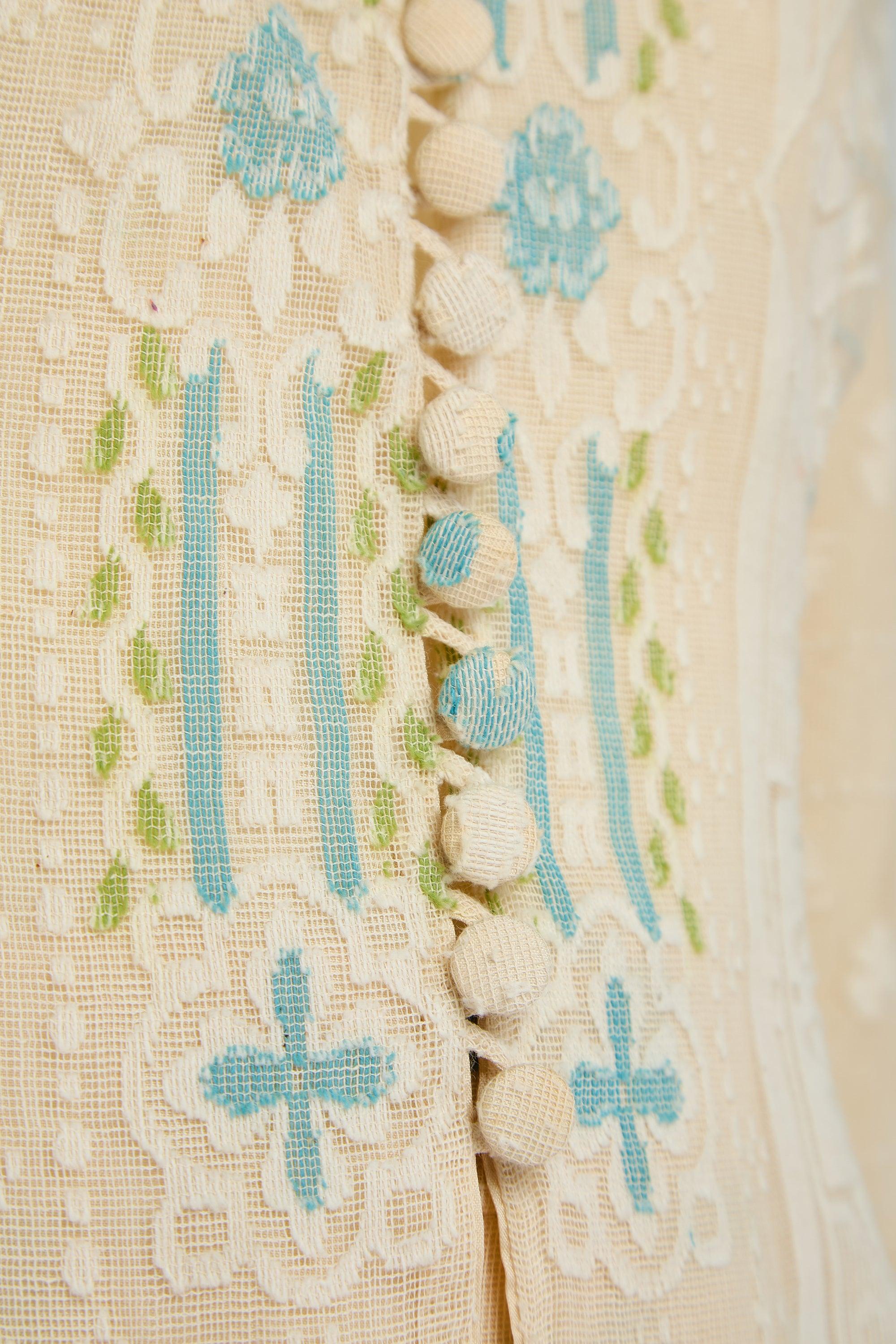 1970s Catherine Buckley Patchwork Cream Skirt and Jacket For Sale 1