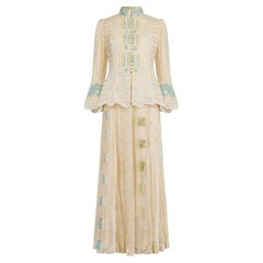 Vintage 1970s Catherine Buckley Patchwork Cream Skirt and Jacket