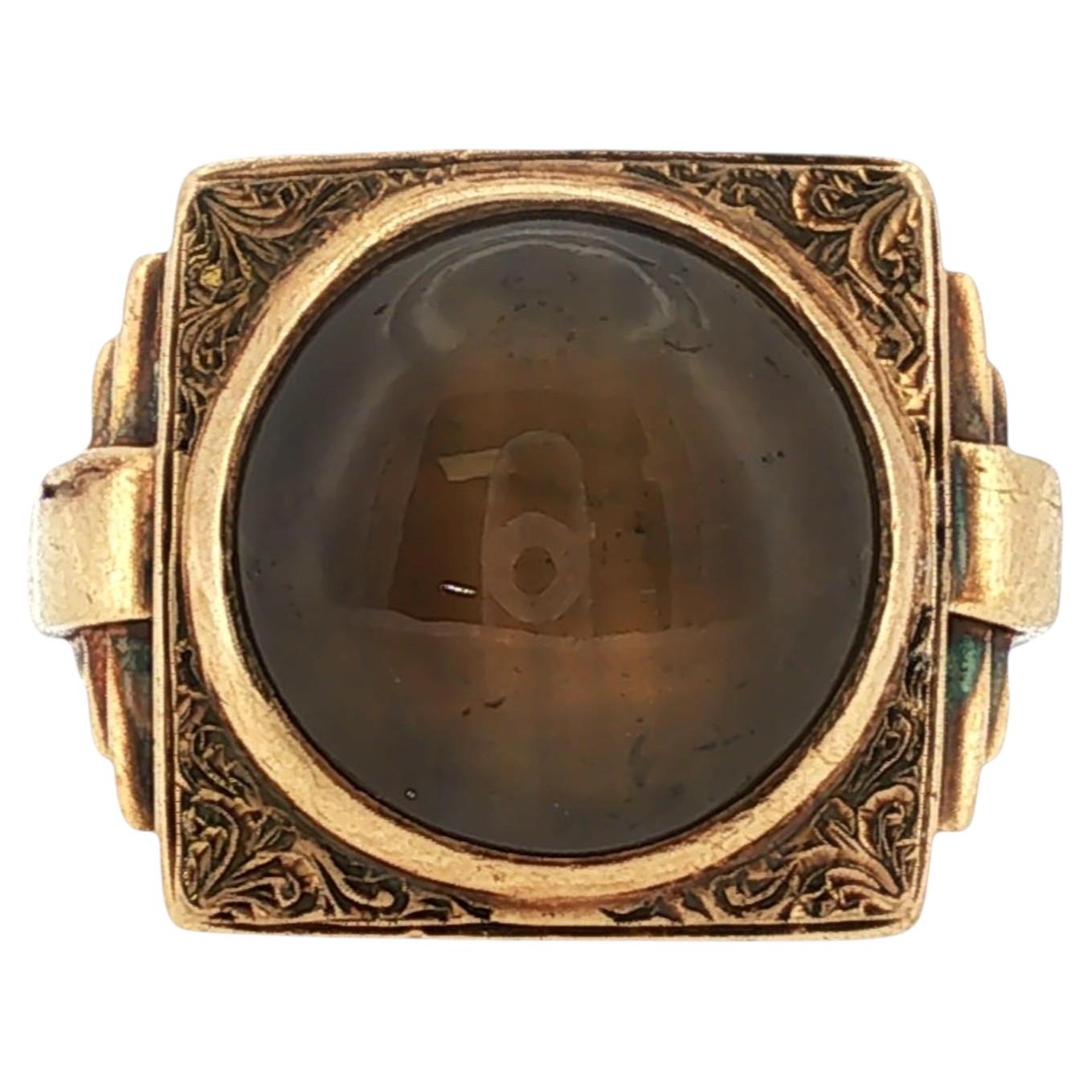 Bague vintage des années 1970 en chrysobéryl « œil-de-chat » et or jaune 18 carats
