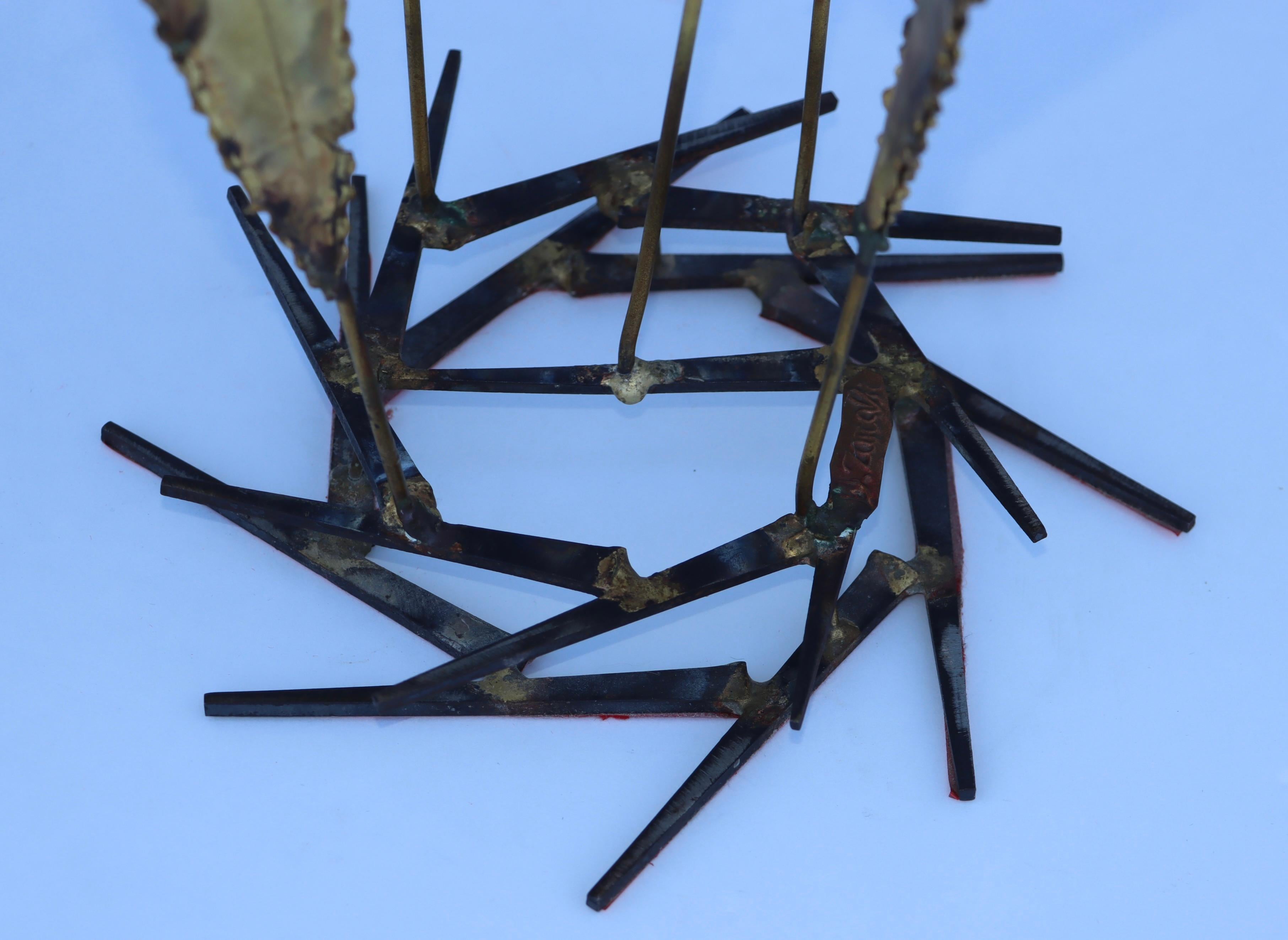 Brass 1970's Cattails Brutalist Table Sculpture