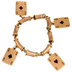 1970s Cazzaniga, Enamel and Gold Playing Card Charm Bracelet