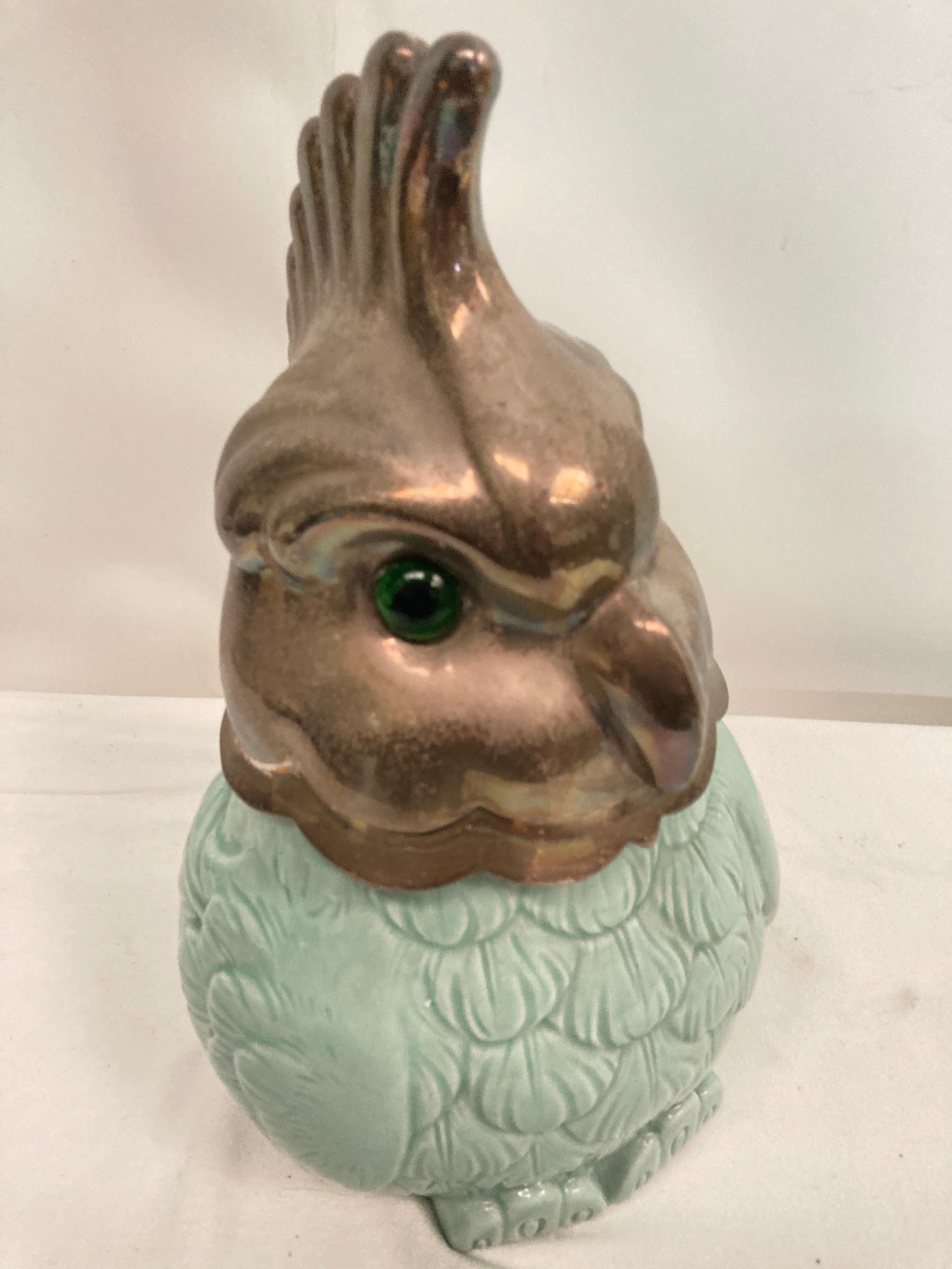 1970's Celadon porcelain an silver plated parrot pot  For Sale 1