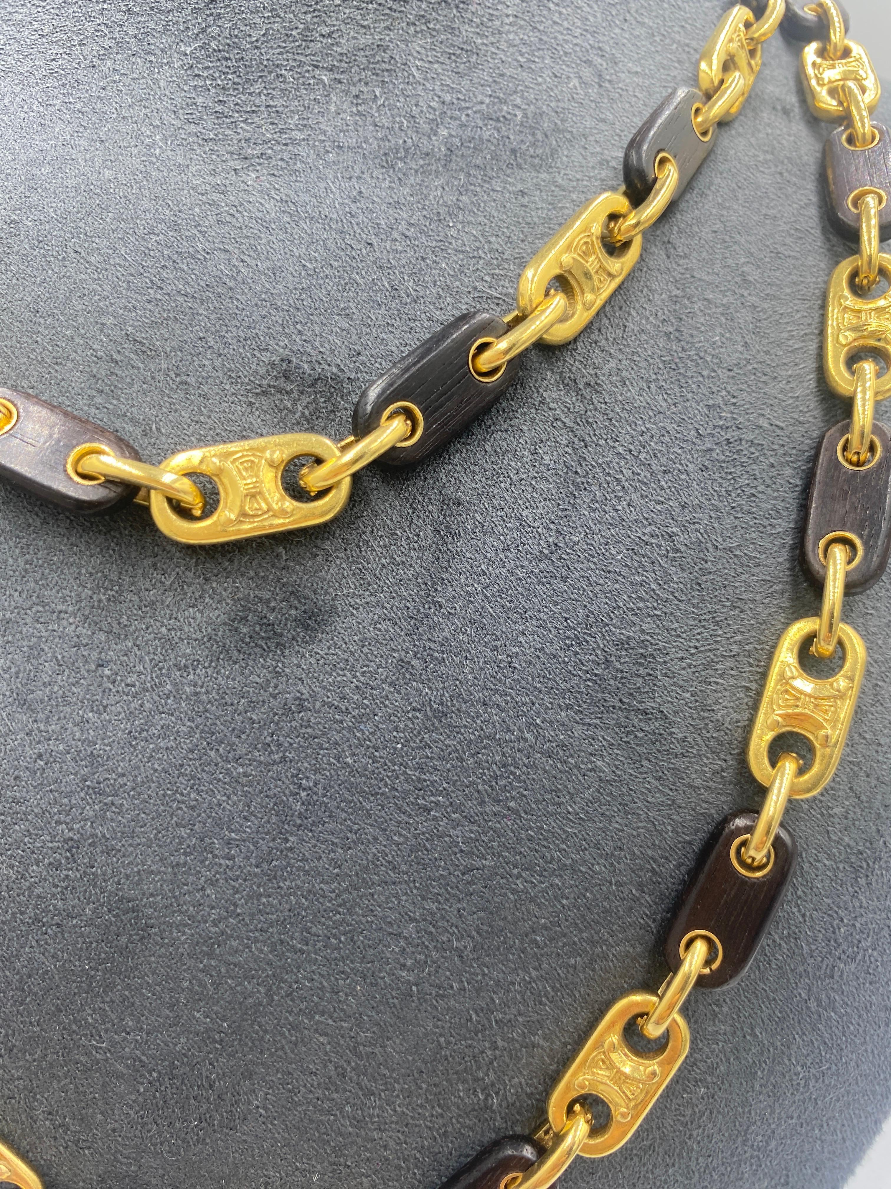 Contemporary 1970s Celine 18k gold and ebony necklace For Sale