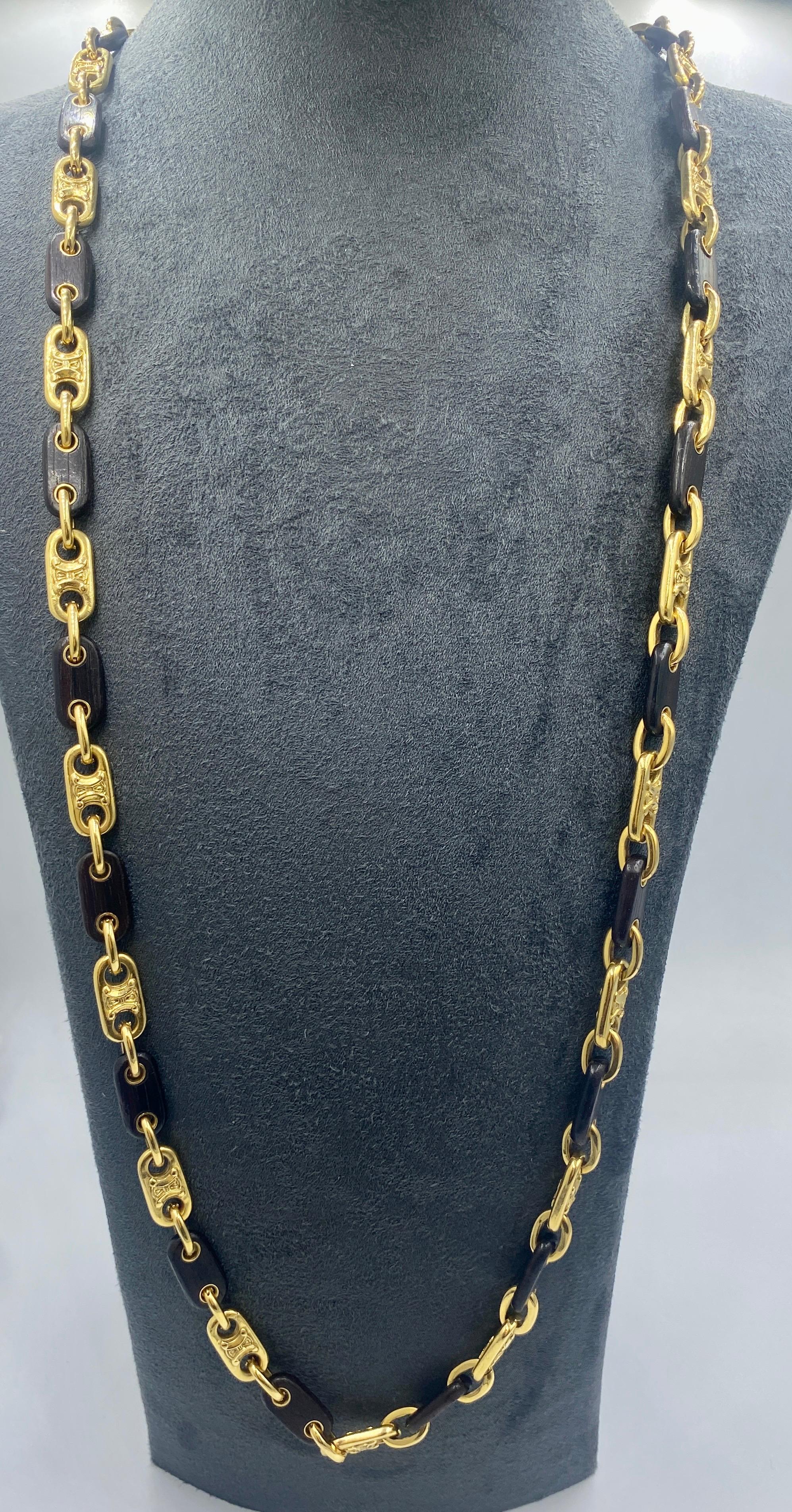 1970s Celine 18k gold and ebony necklace In Good Condition For Sale In London, GB