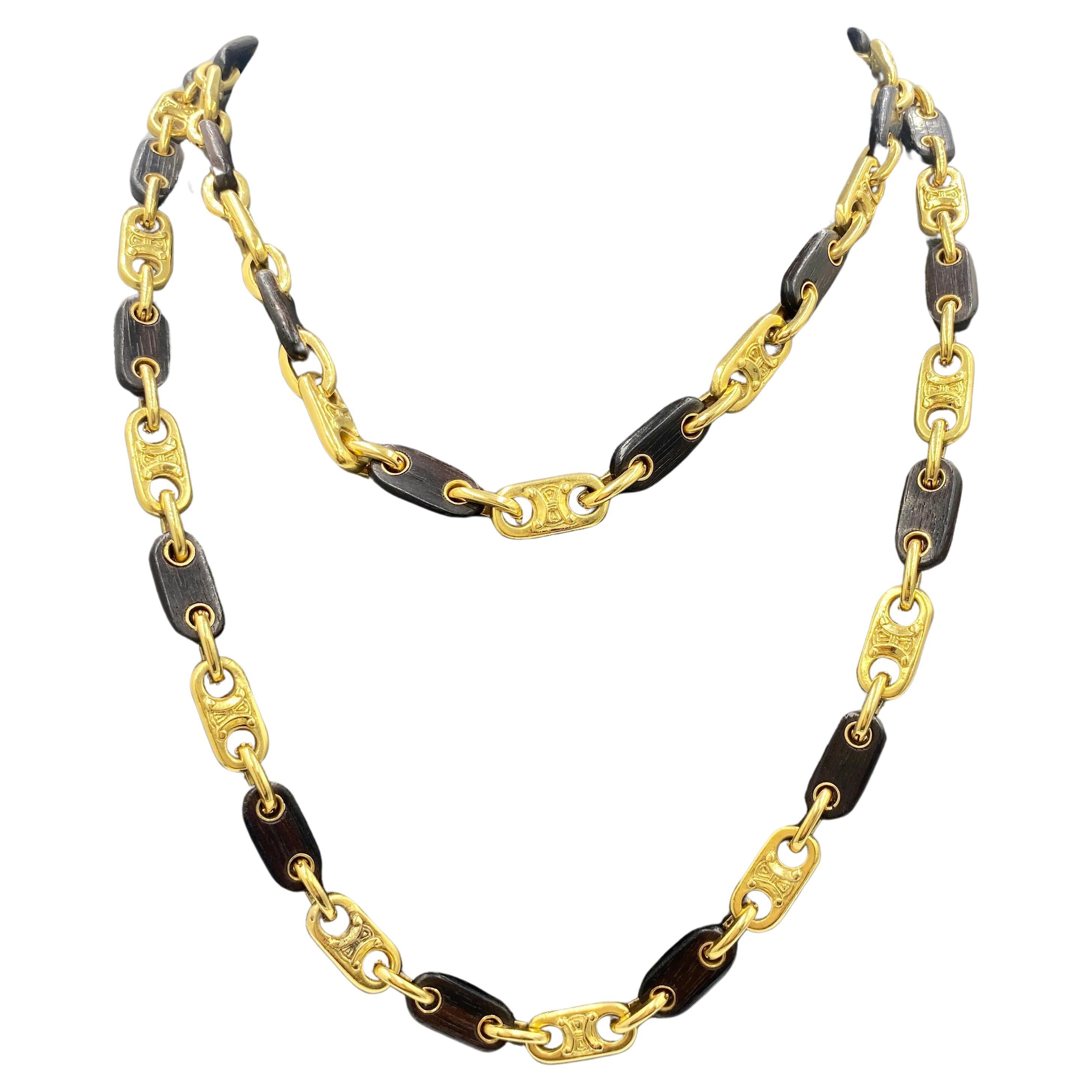 1970s Celine 18k gold and ebony necklace For Sale