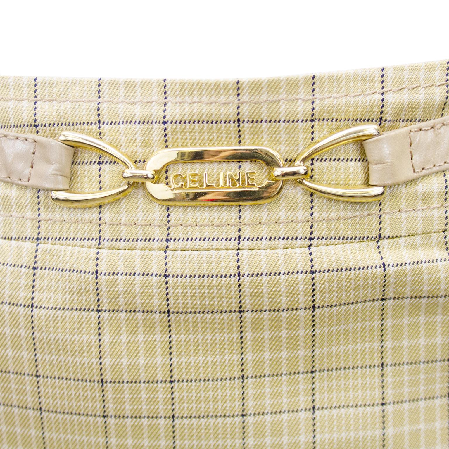 Seidenrockanzug, Celine Beige, Glen Check, 1970er Jahre im Angebot 1