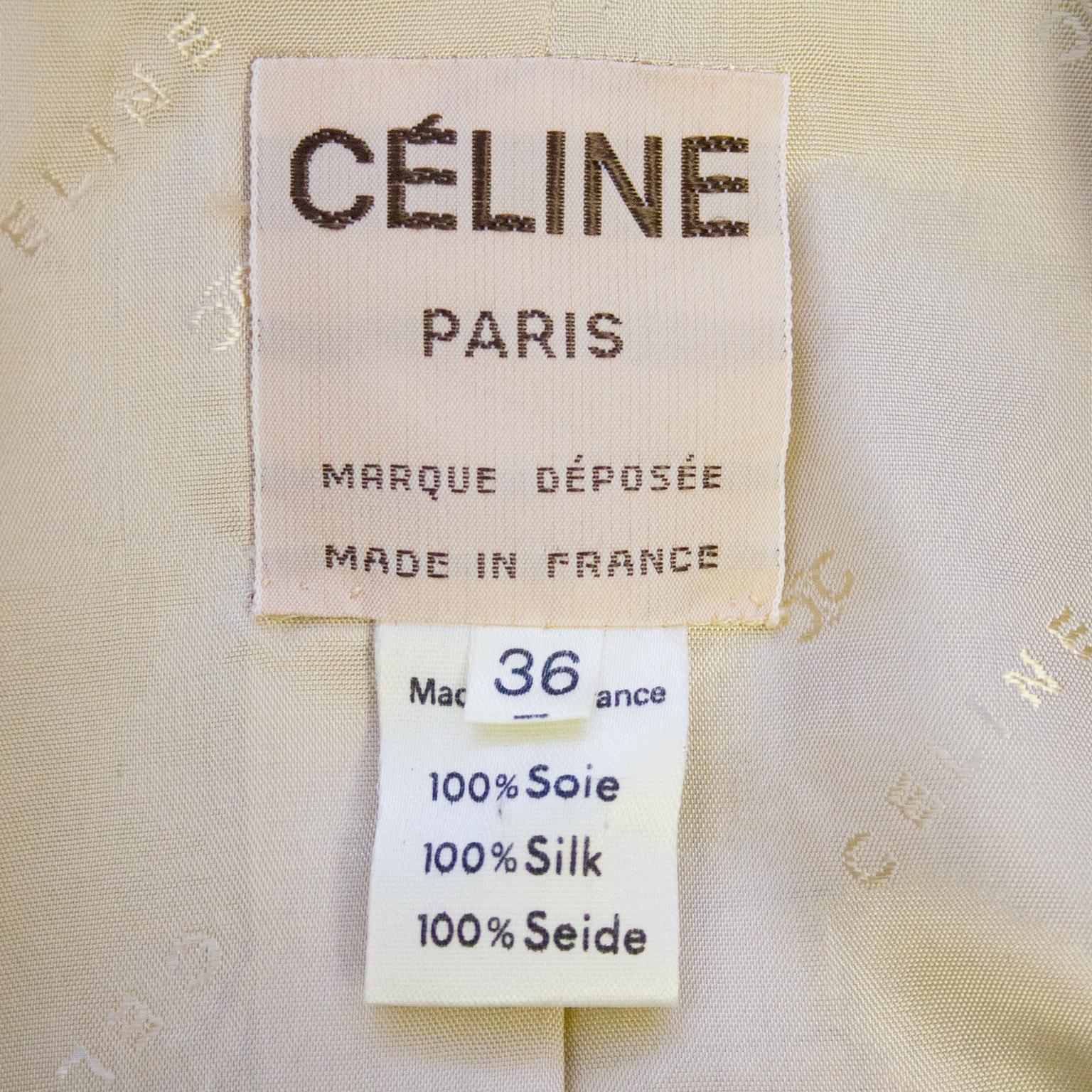 Tailleur jupe en soie à carreaux beige à carreaux Celine des années 1970  en vente 2