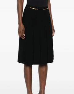 1970s Celine Black Fluid Chain Pleated Skirt