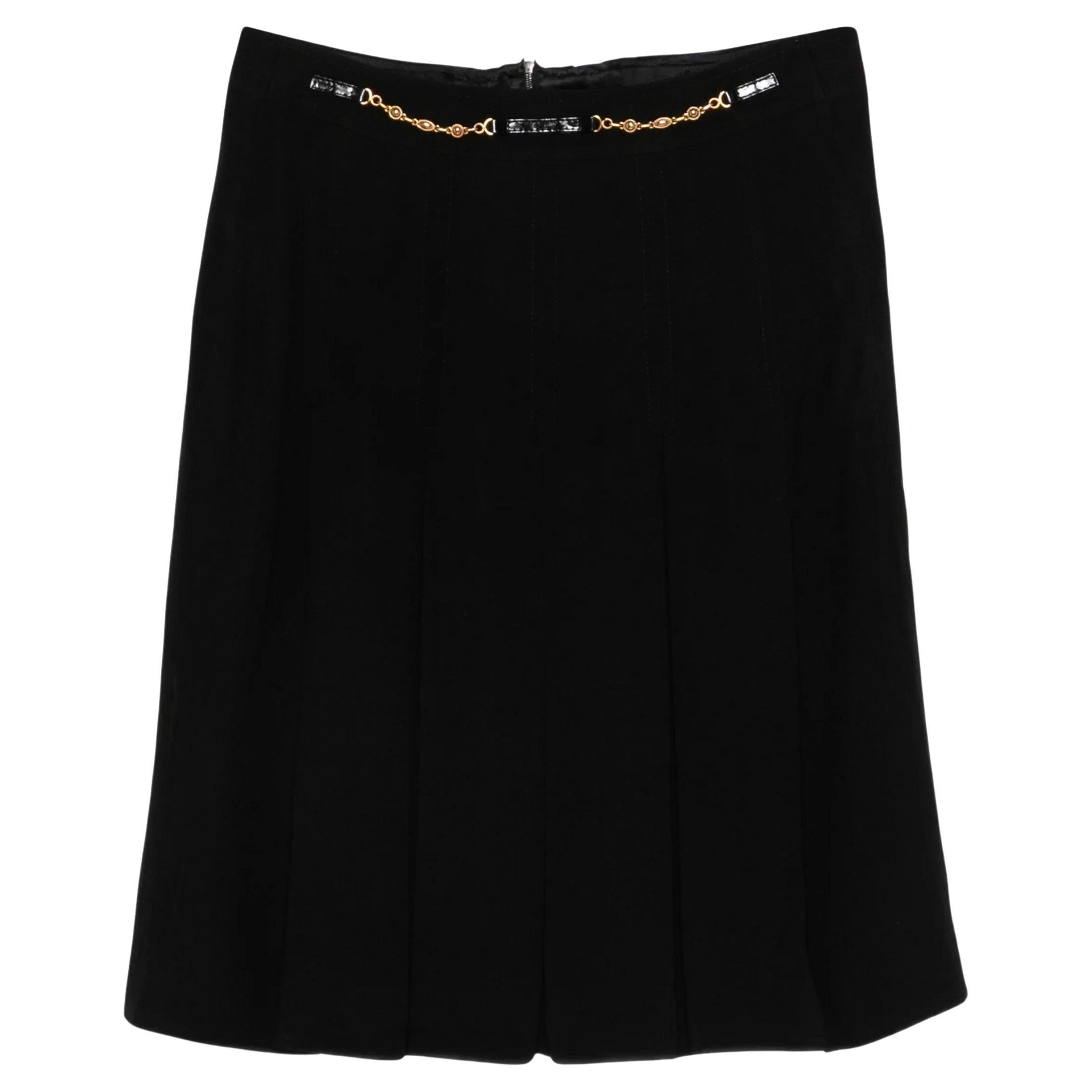 1970s Celine Black Fluid Chain Pleated Skirt