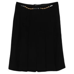 1970s Celine Black Fluid Chain Pleated Skirt