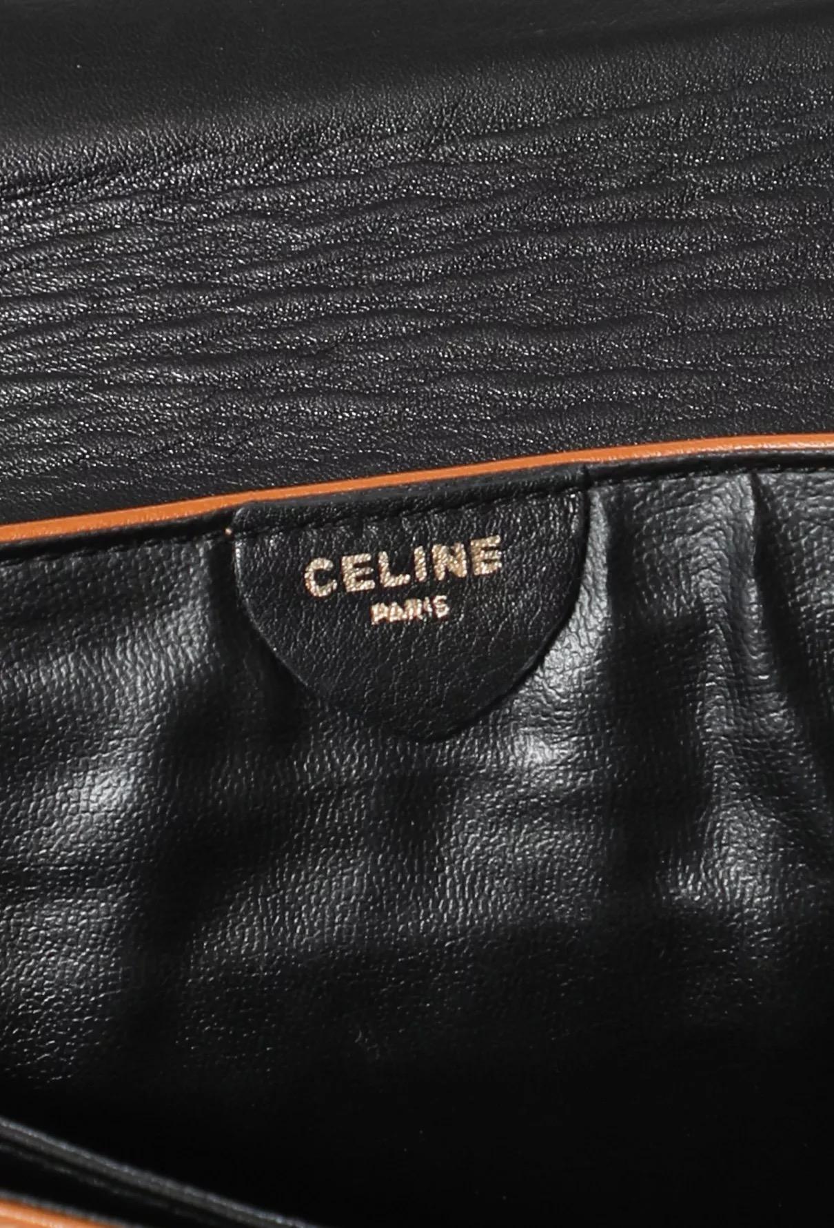 Women's or Men's 1970s Celine Black Leather Caleche Clutch