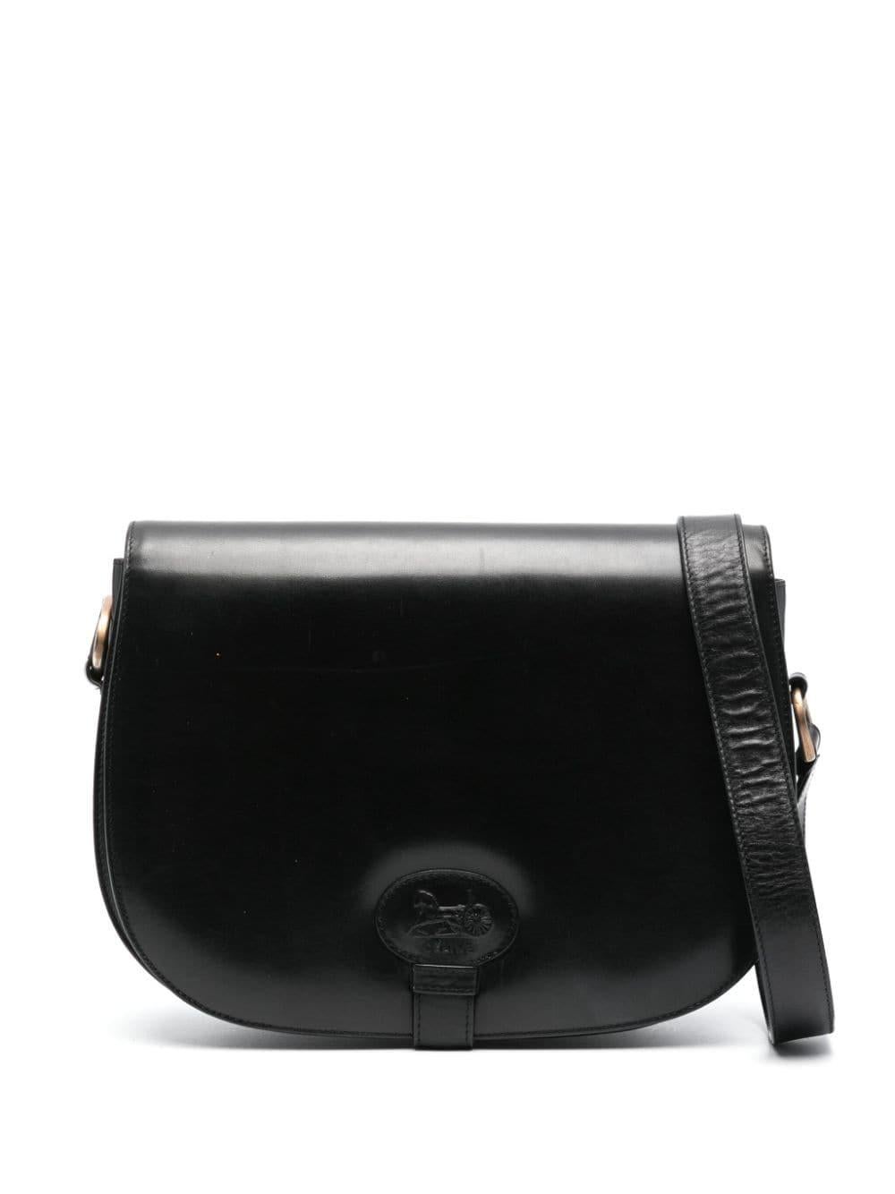 1970s Celine Black Leather Carriage Shoulder Bag For Sale 3