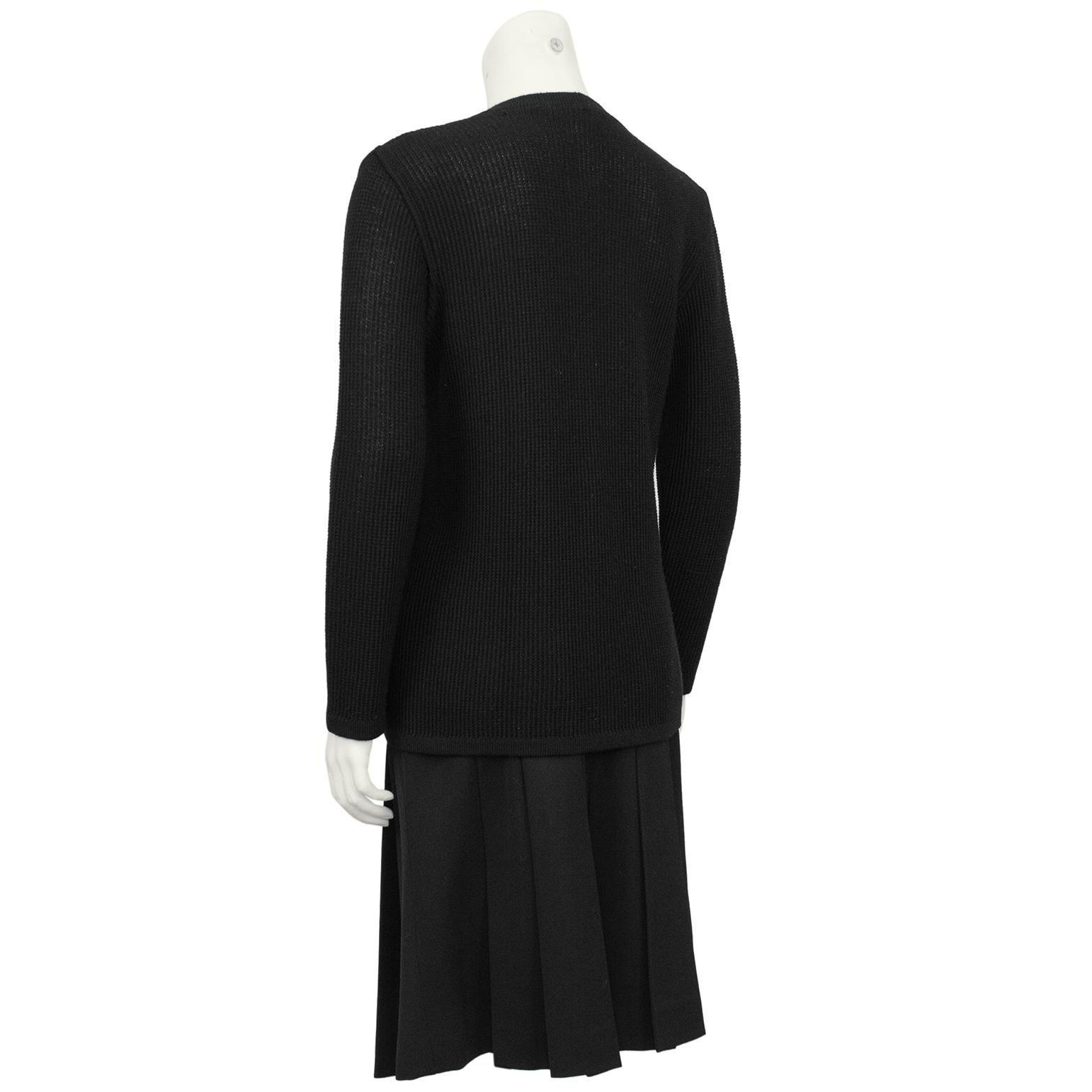 1970s Celine Black Wool Cardigan and Gabardine Skirt Ensemble  In Good Condition For Sale In Toronto, Ontario