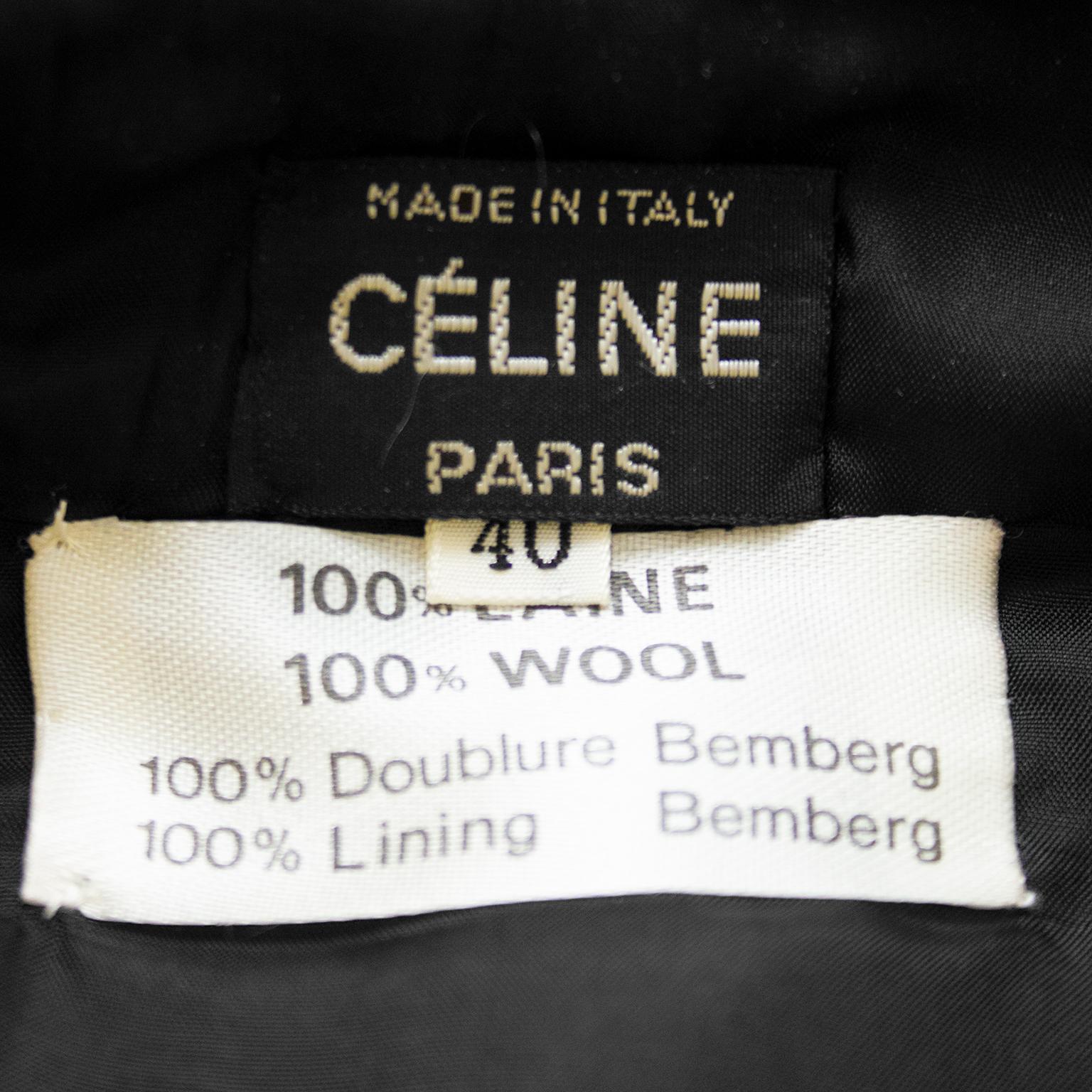 1970's Celine Black Wool Gabardine Pleated Skirt 1