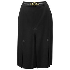 1970's Celine Black Wool Gabardine Pleated Skirt