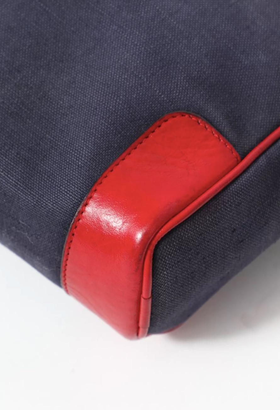 Black 1970s Celine Blue and Red Triomphe Shoulder Bag For Sale