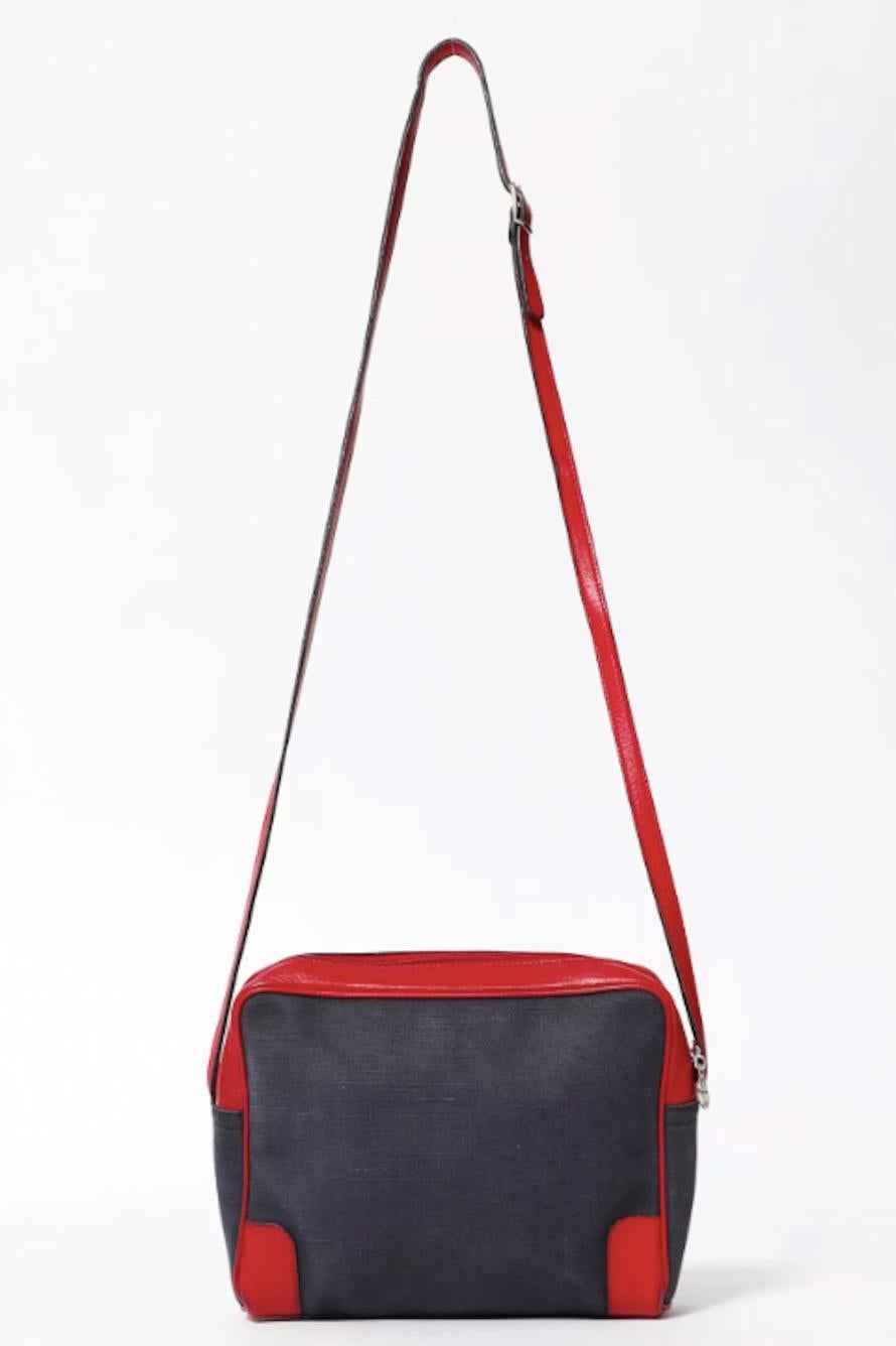 1970s Celine Blue and Red Triomphe Shoulder Bag For Sale 2