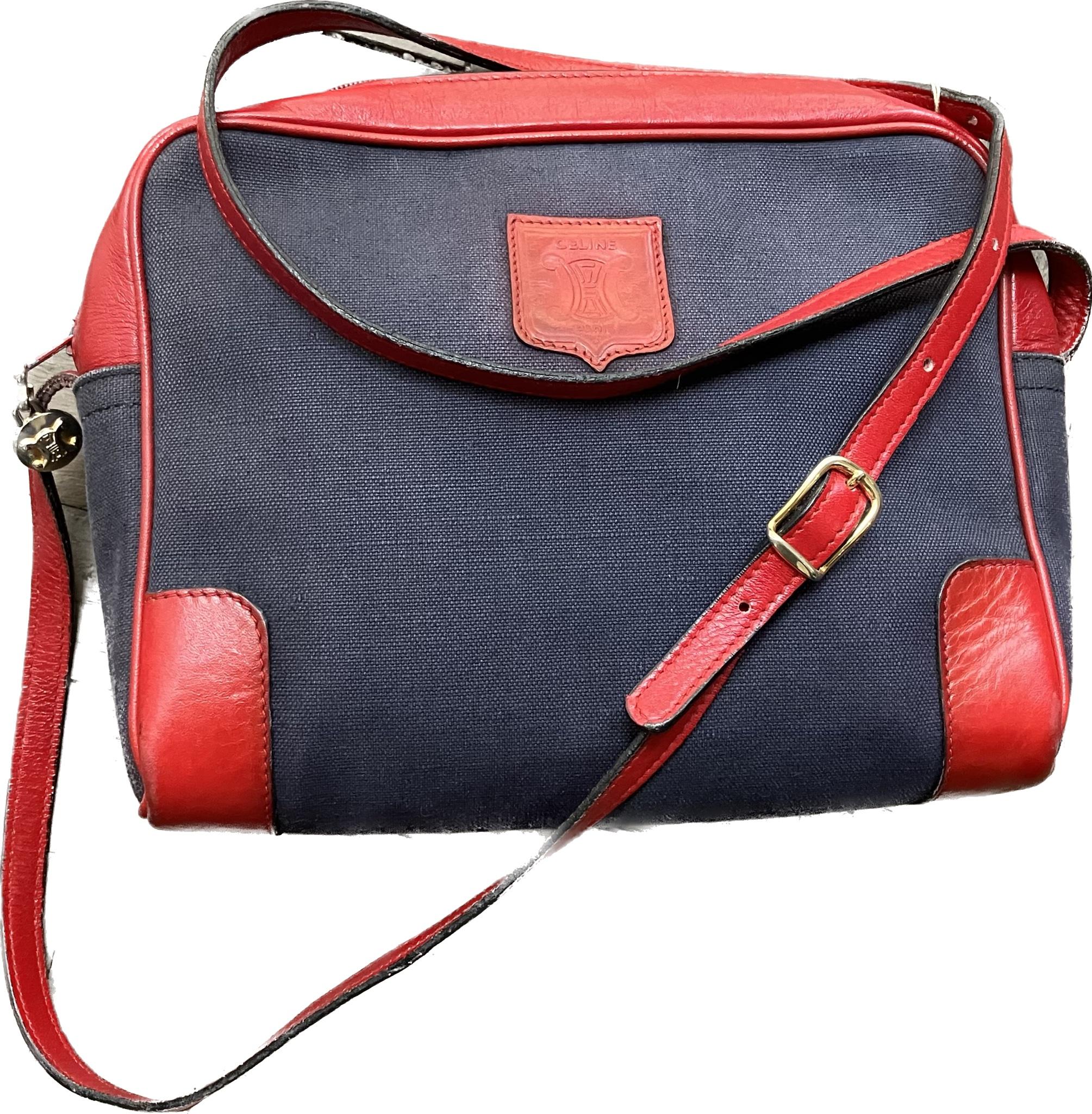1970s Celine Blue and Red Triomphe Shoulder Bag For Sale 4