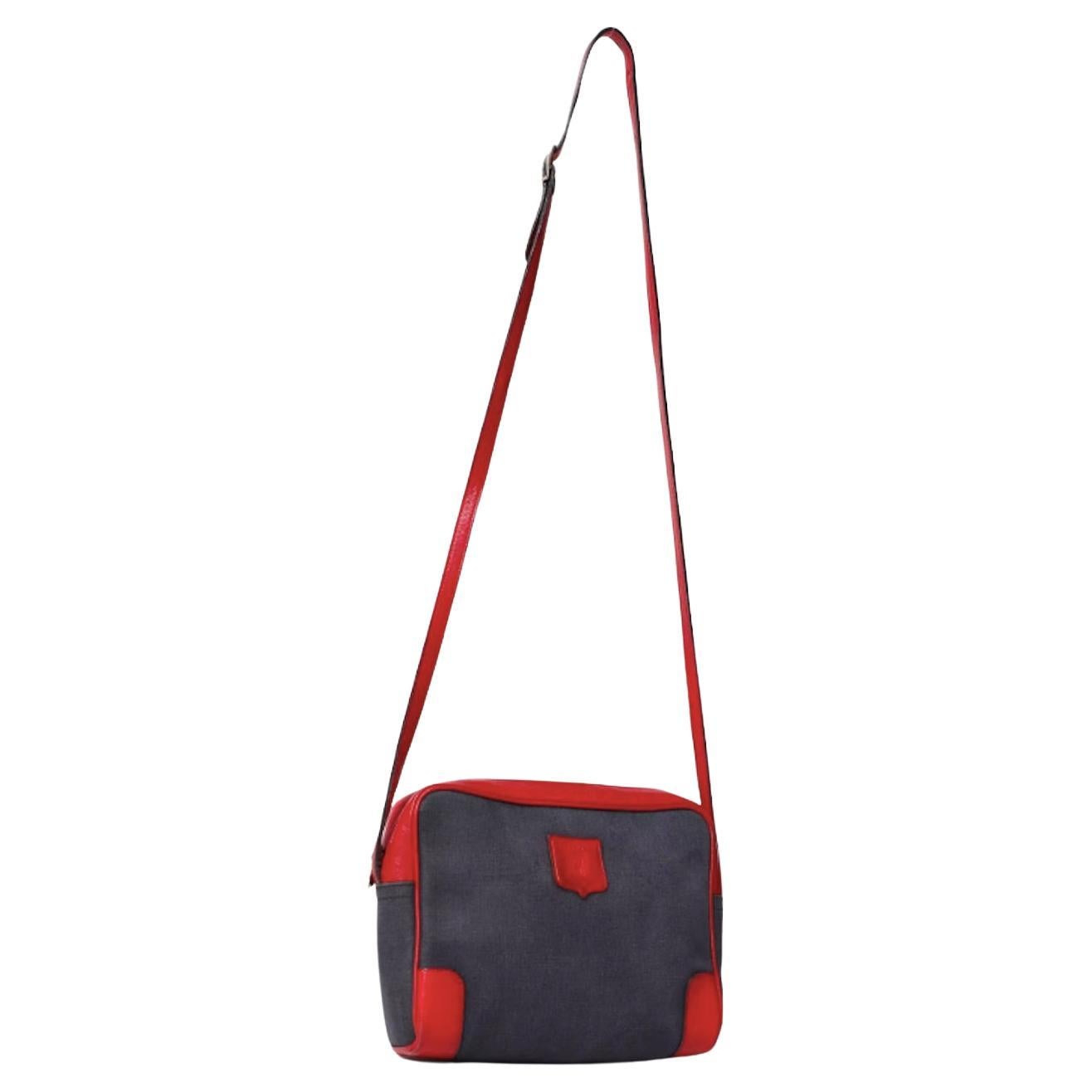 1970s Celine Blue and Red Triomphe Shoulder Bag For Sale