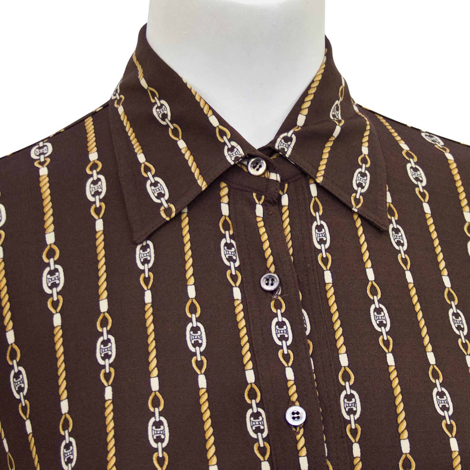 1970s Celine Brown Chain Printed Shirt In Good Condition In Toronto, Ontario