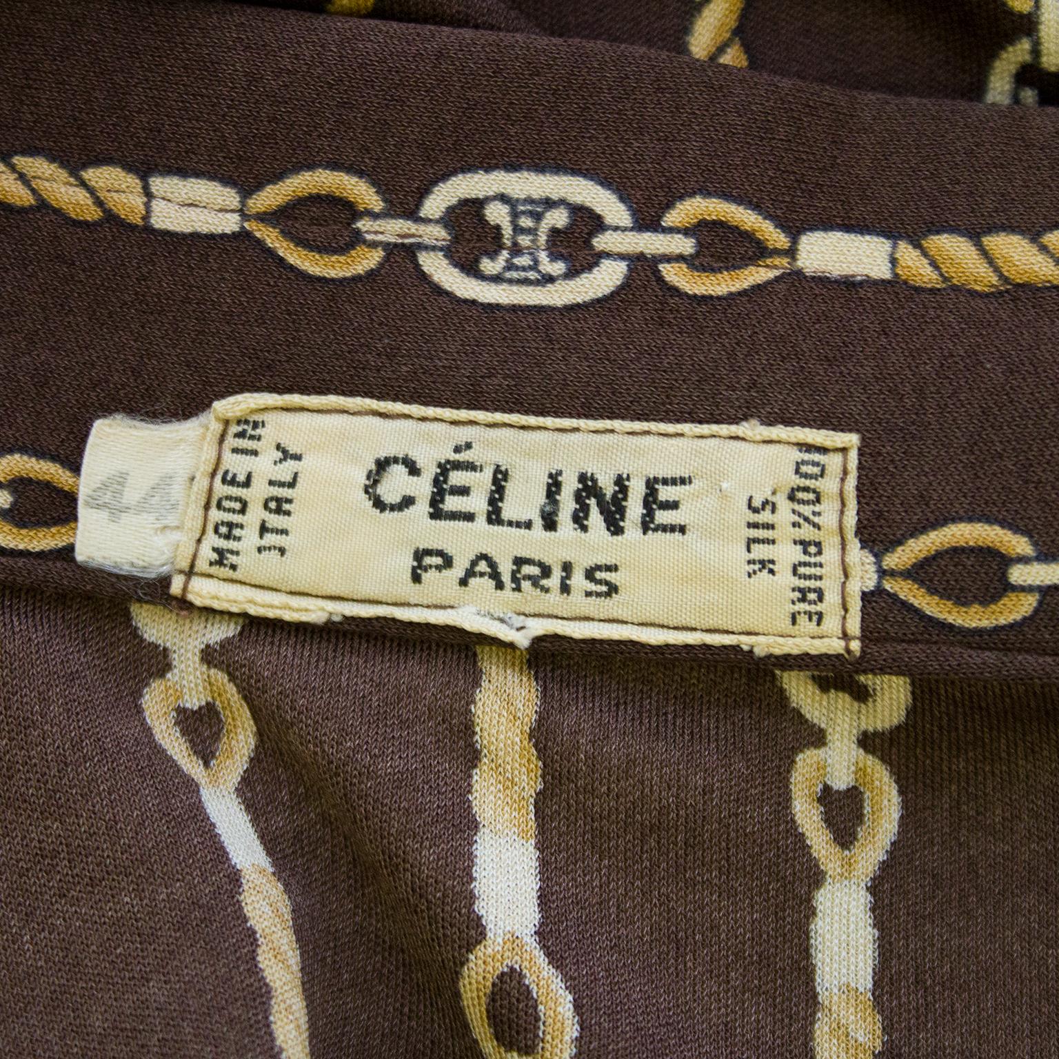 1970s Celine Brown Chain Printed Shirt 1