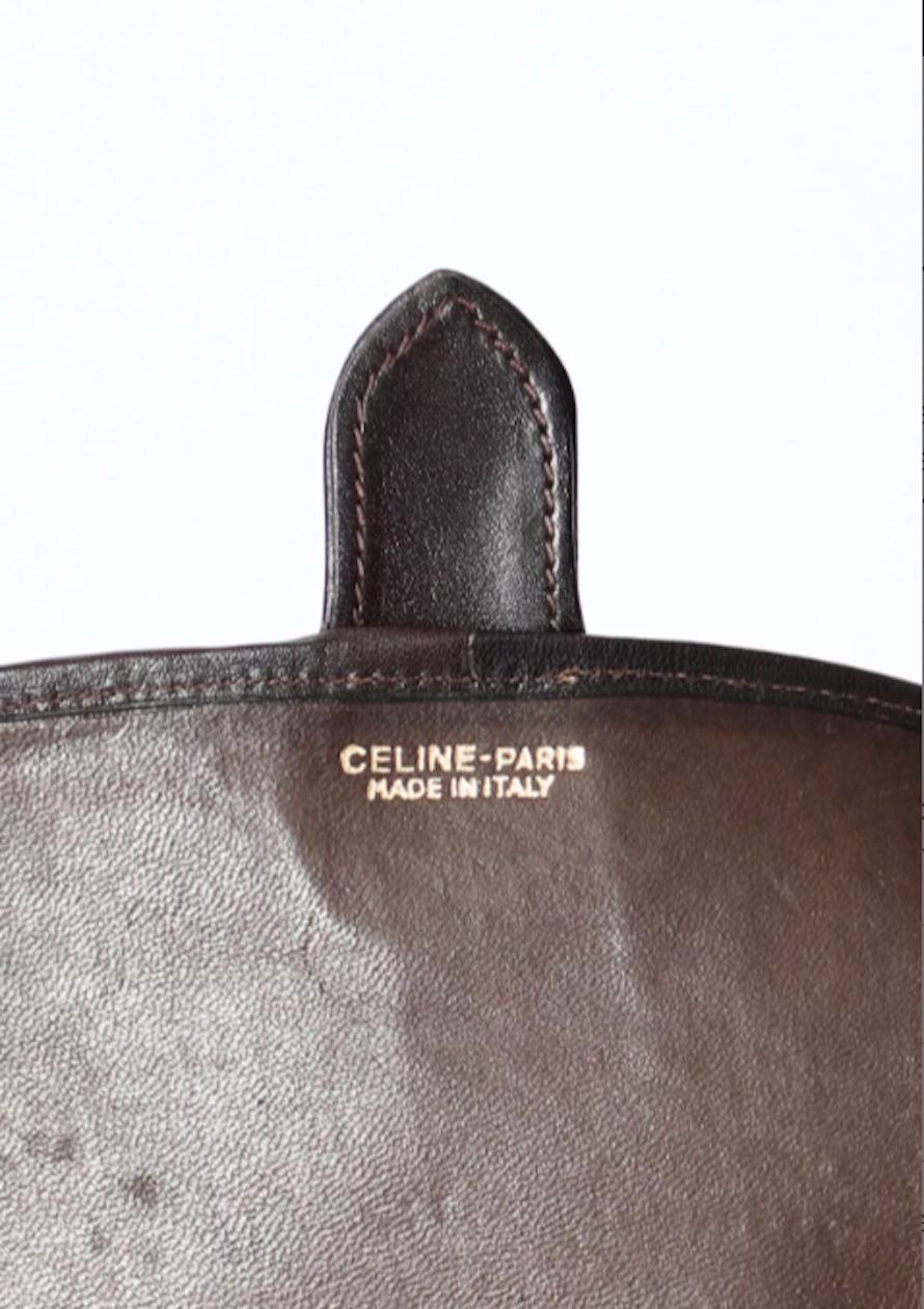 1970s Celine Brown Velvet Leather Triomphe Clutch 1