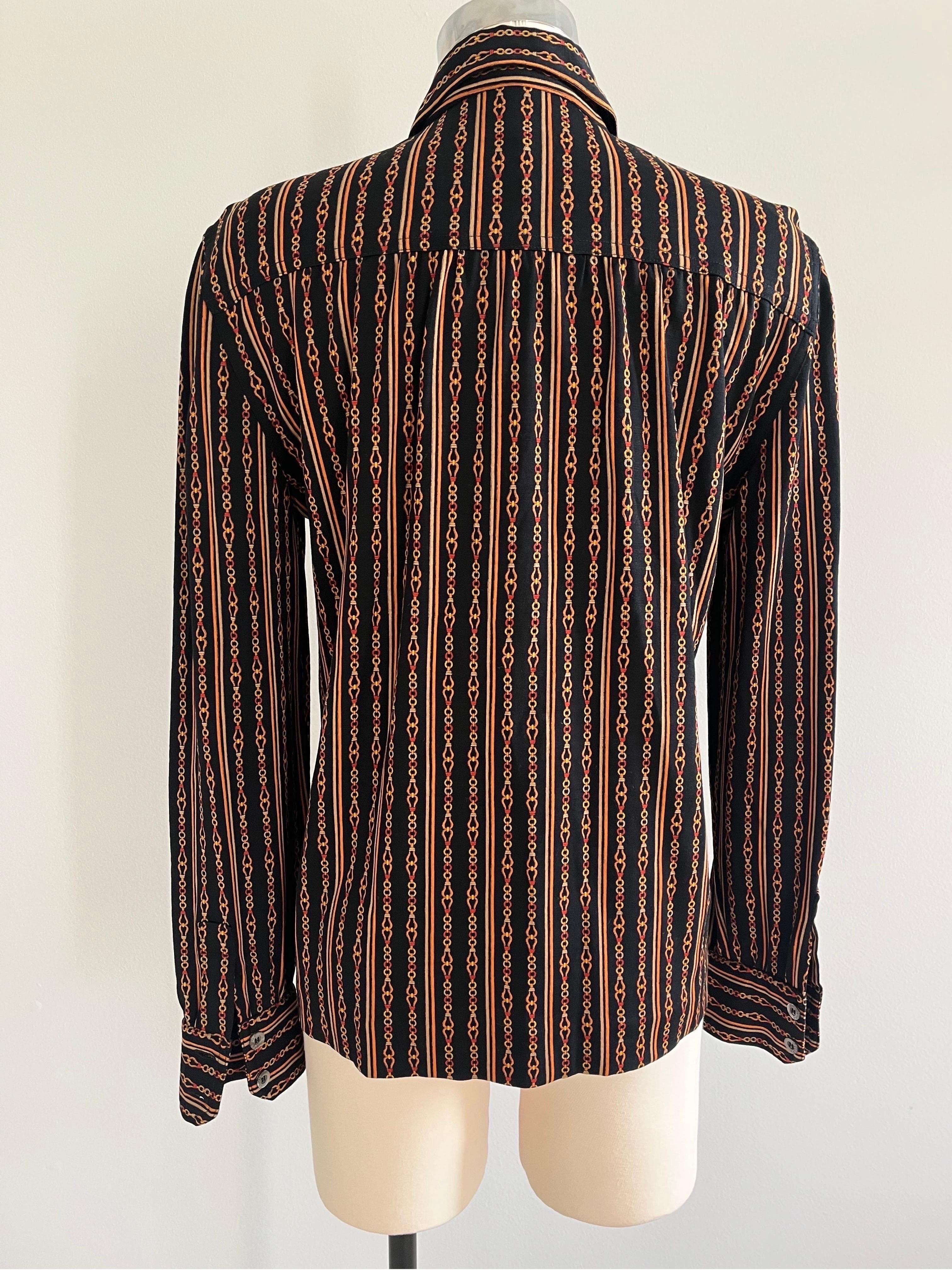 Women's or Men's 1970s Celine Chain Logo Thin Wool Button Down Collared Shirt For Sale