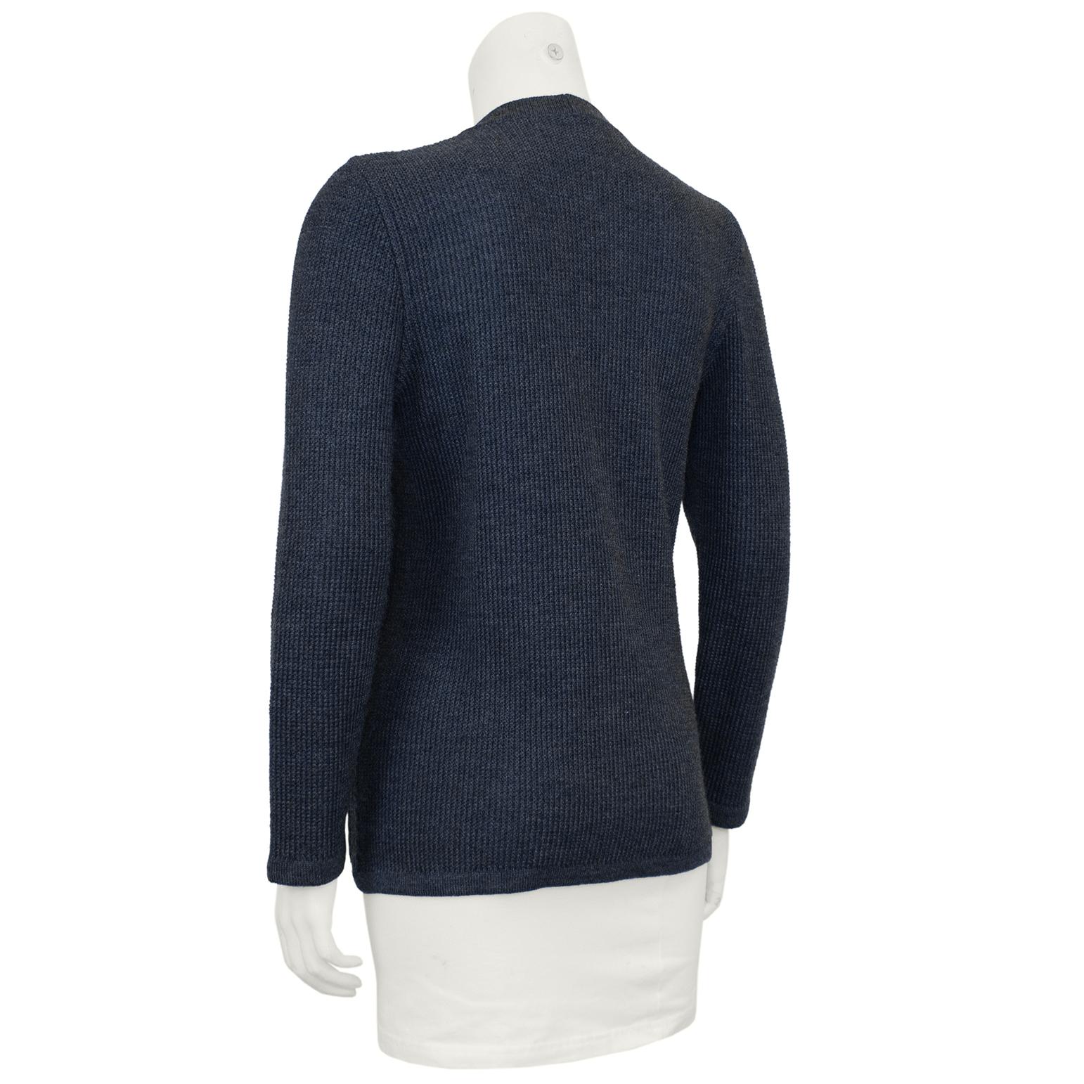 1970s Celine Charcoal Gray Wool Knit Cardigan with Chains In Good Condition In Toronto, Ontario
