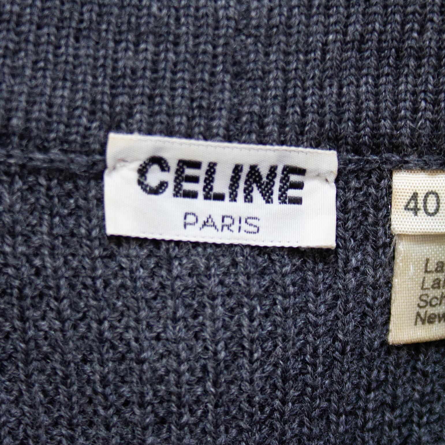 1970s Celine Charcoal Gray Wool Knit Cardigan with Chains For Sale 2