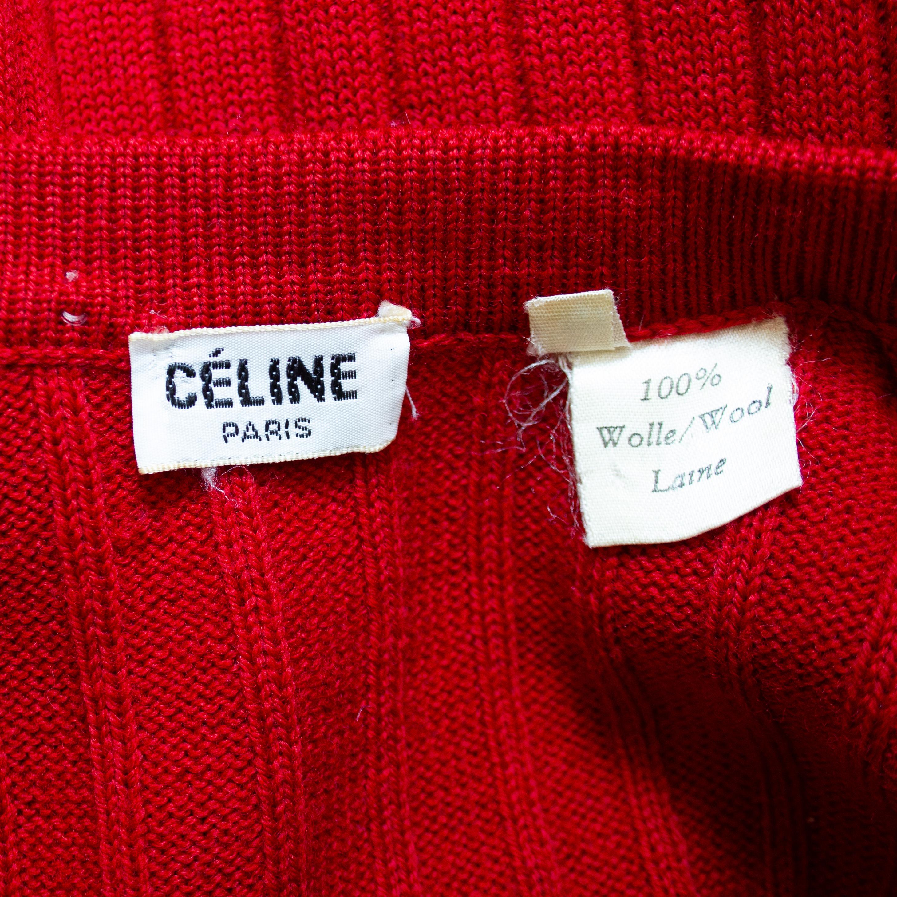 1970s Celine Crimson Red Wool Cardigan and Gabardine Skirt Ensemble For Sale 4