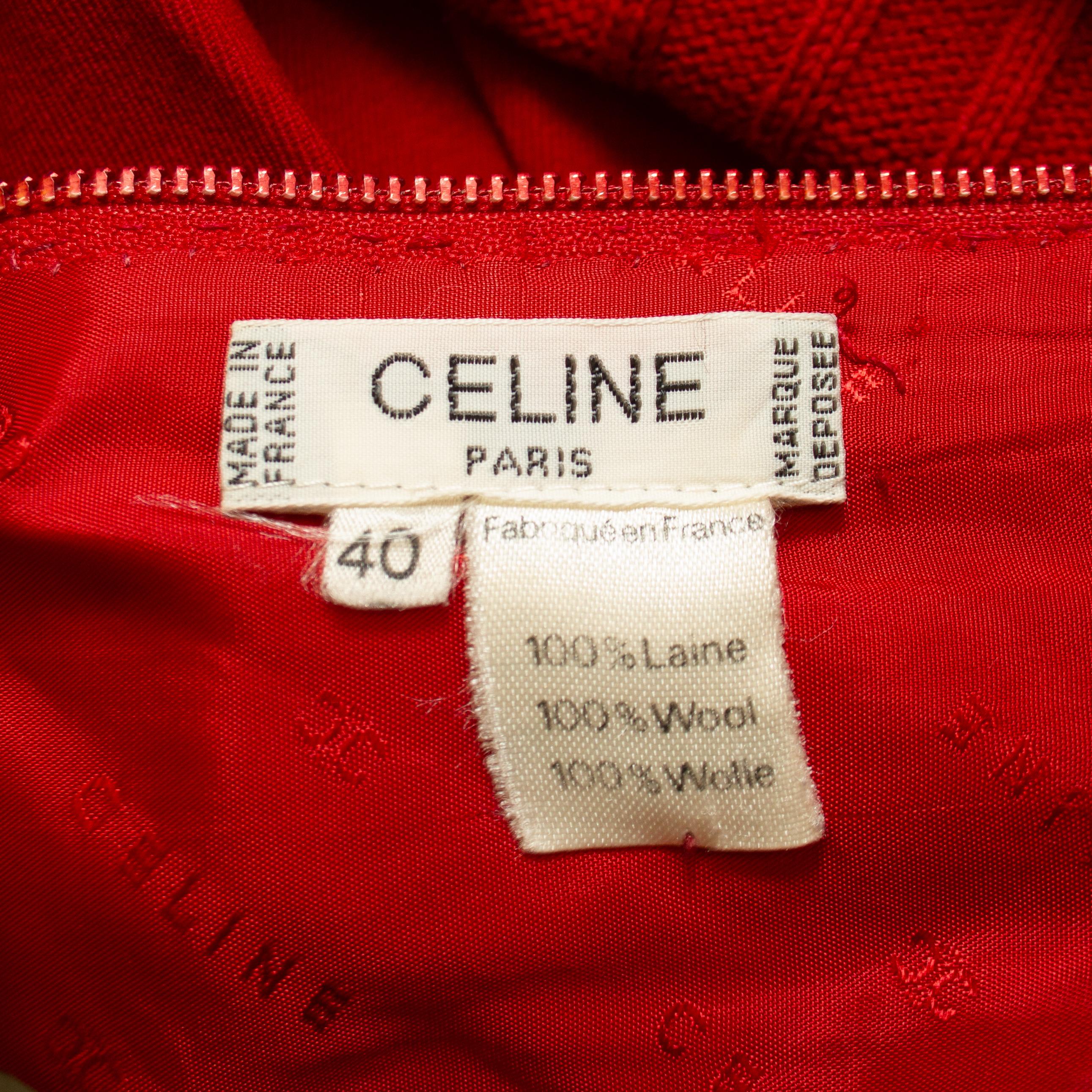 1970s Celine Crimson Red Wool Cardigan and Gabardine Skirt Ensemble For Sale 5
