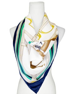 1970's Celine Equestrian Theme Square Silk Scarf