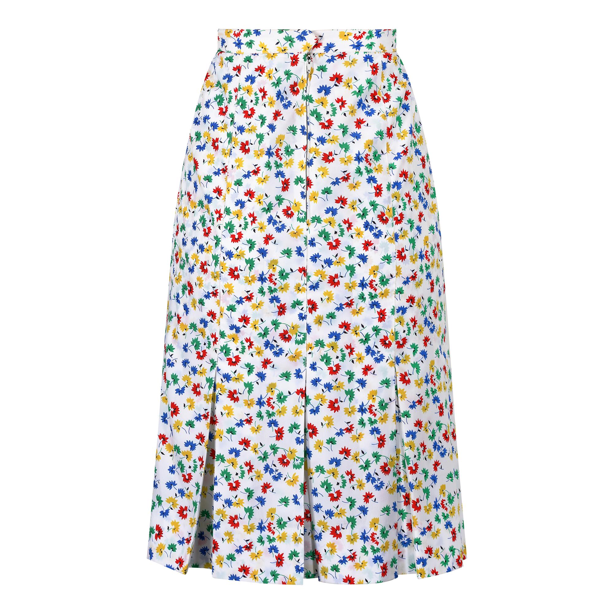 Gray 1970s Celine Floral Print Skirt