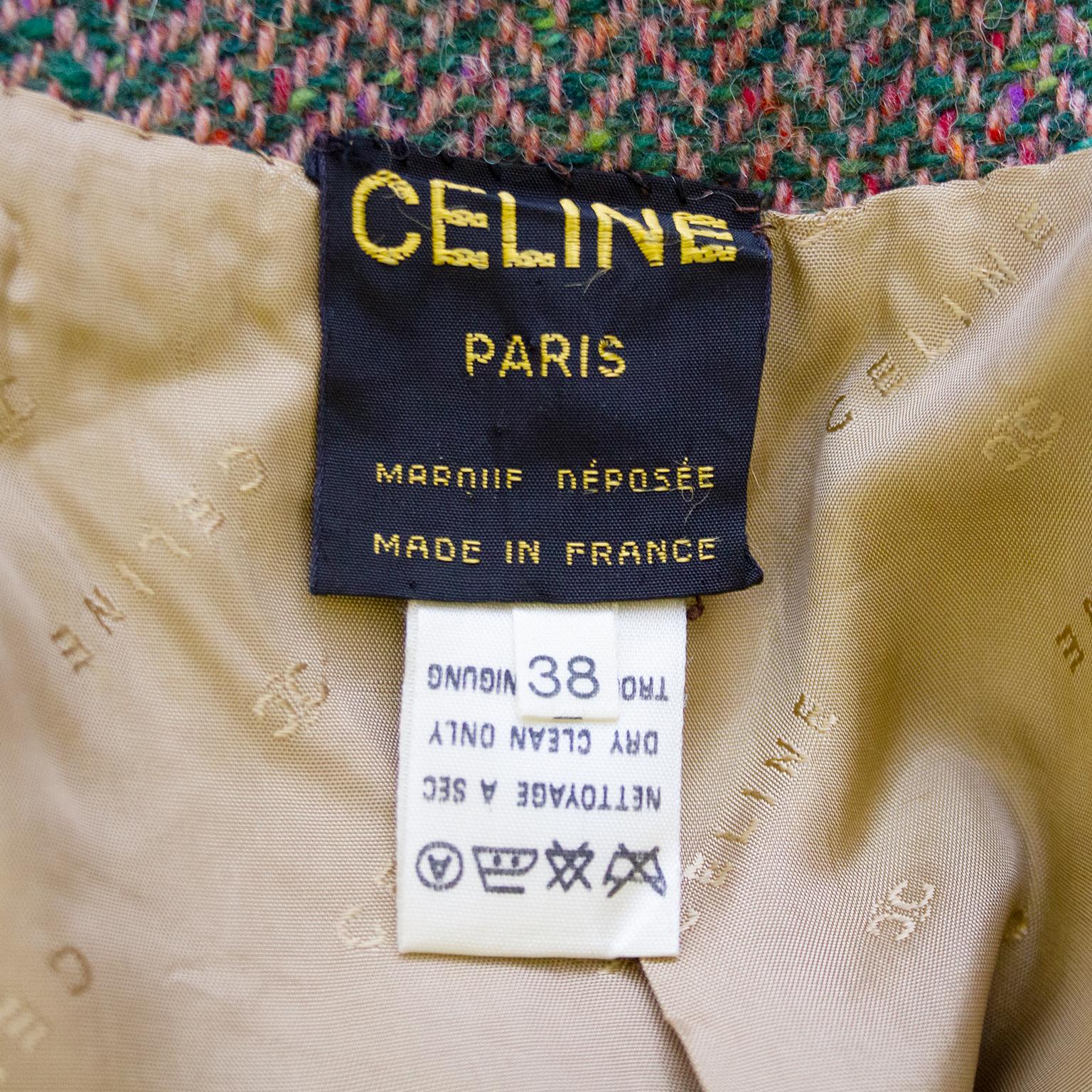 1970s Celine Herringbone Wool Skirt Suit  In Good Condition For Sale In Toronto, Ontario