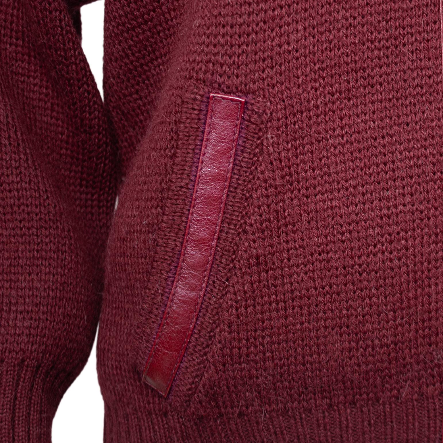 Women's 1970s Celine Maroon Knit Zip Up Cardigan