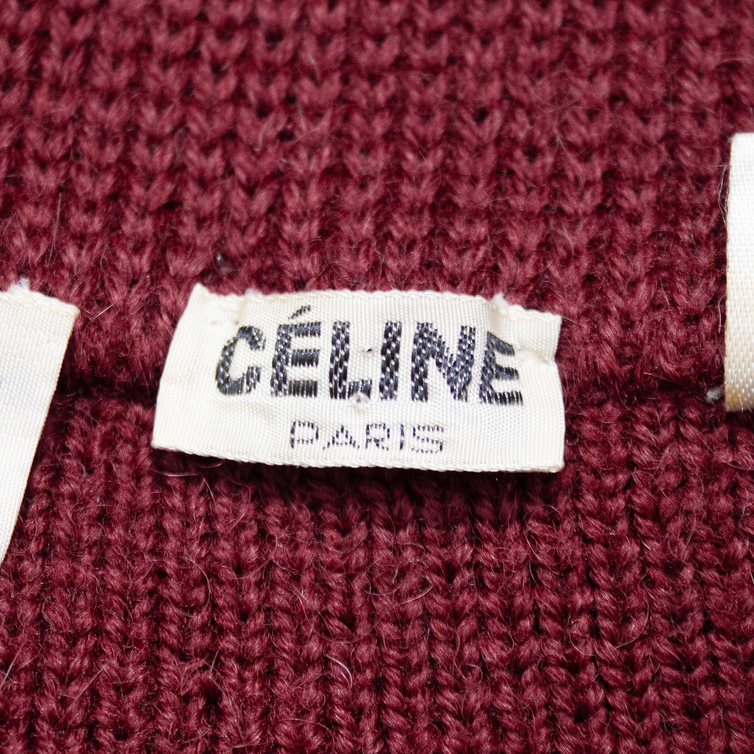 1970s Celine Maroon Knit Zip Up Cardigan 1