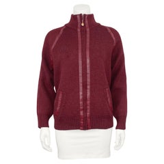 1970s Celine Maroon Knit Zip Up Cardigan